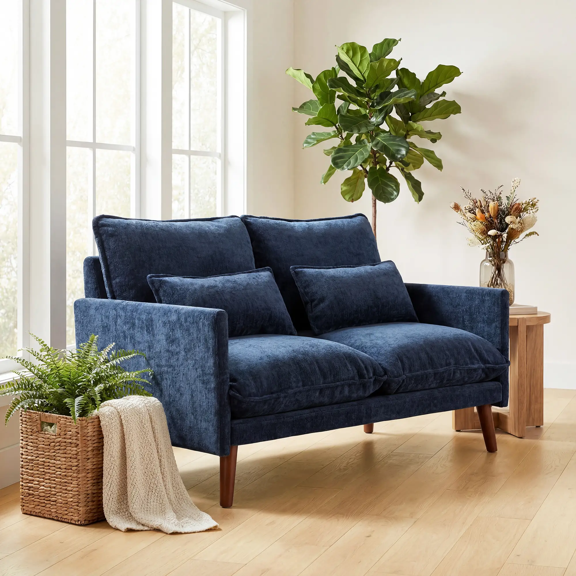 2 Seater Velvet Sofa 131 x 78 x 83cm - Blue - 2