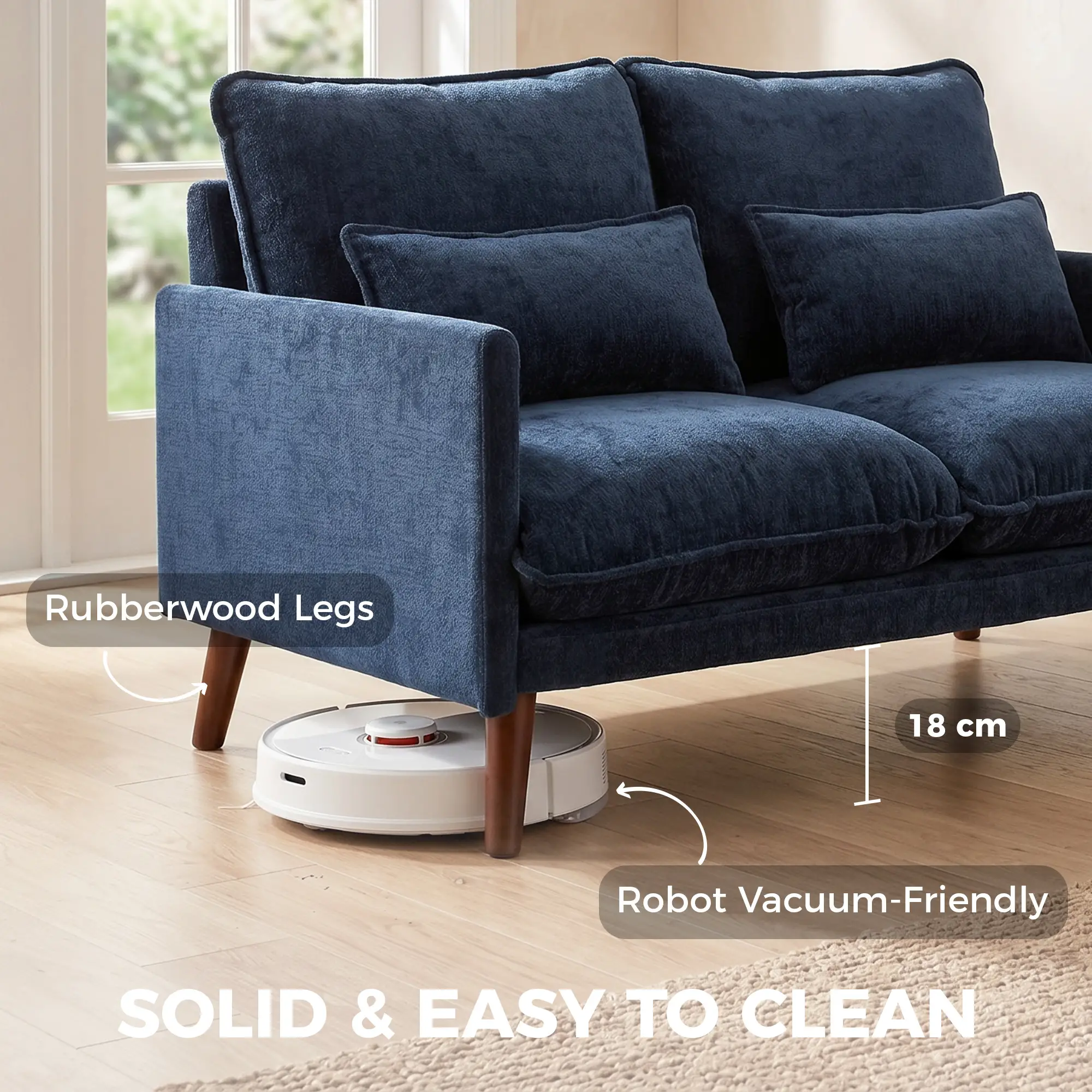 2 Seater Velvet Sofa 131 x 78 x 83cm - Blue - 6