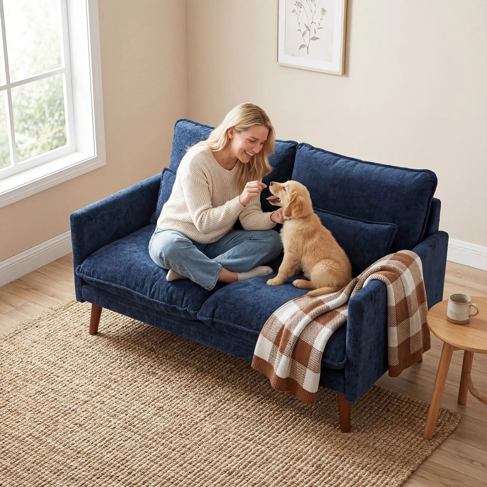 2 Seater Velvet Sofa 131 x 78 x 83cm - Blue - 8