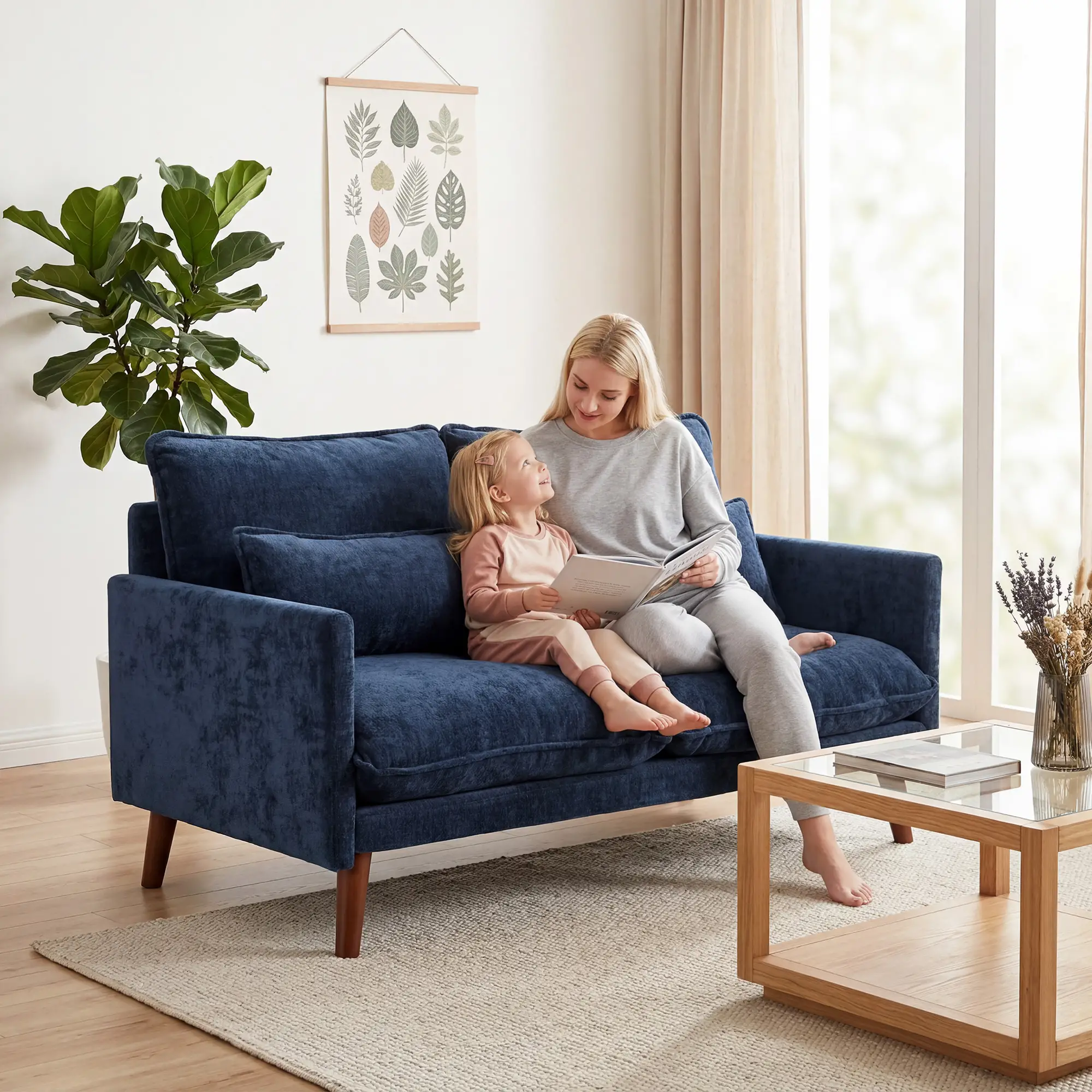 2 Seater Velvet Sofa 131 x 78 x 83cm - Blue - 9