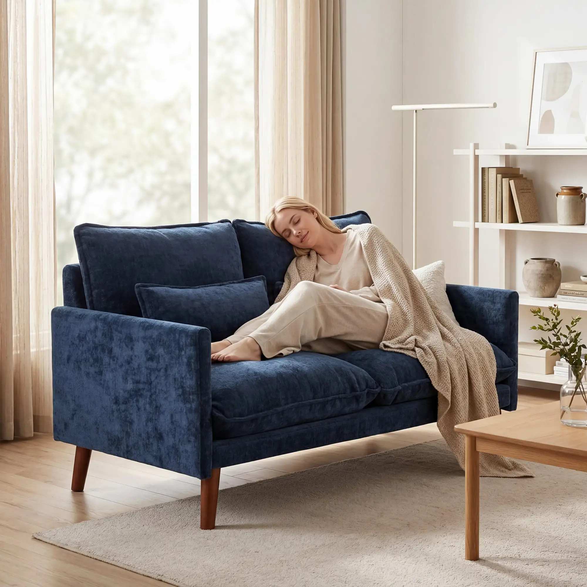 2 Seater Velvet Sofa 131 x 78 x 83cm - Blue - 14