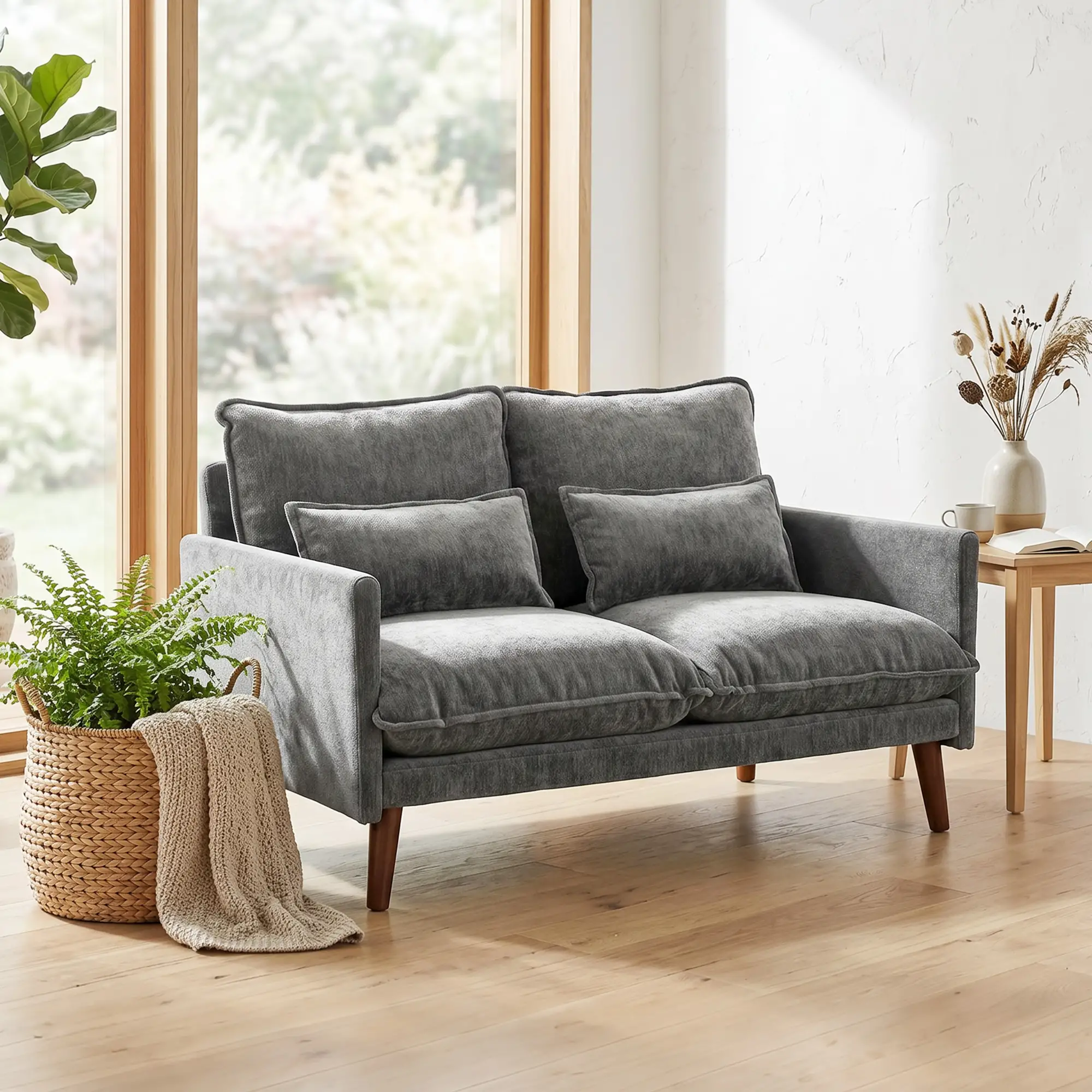 2 Seater Velvet Sofa 131 x 78 x 83cm - Grey - 2