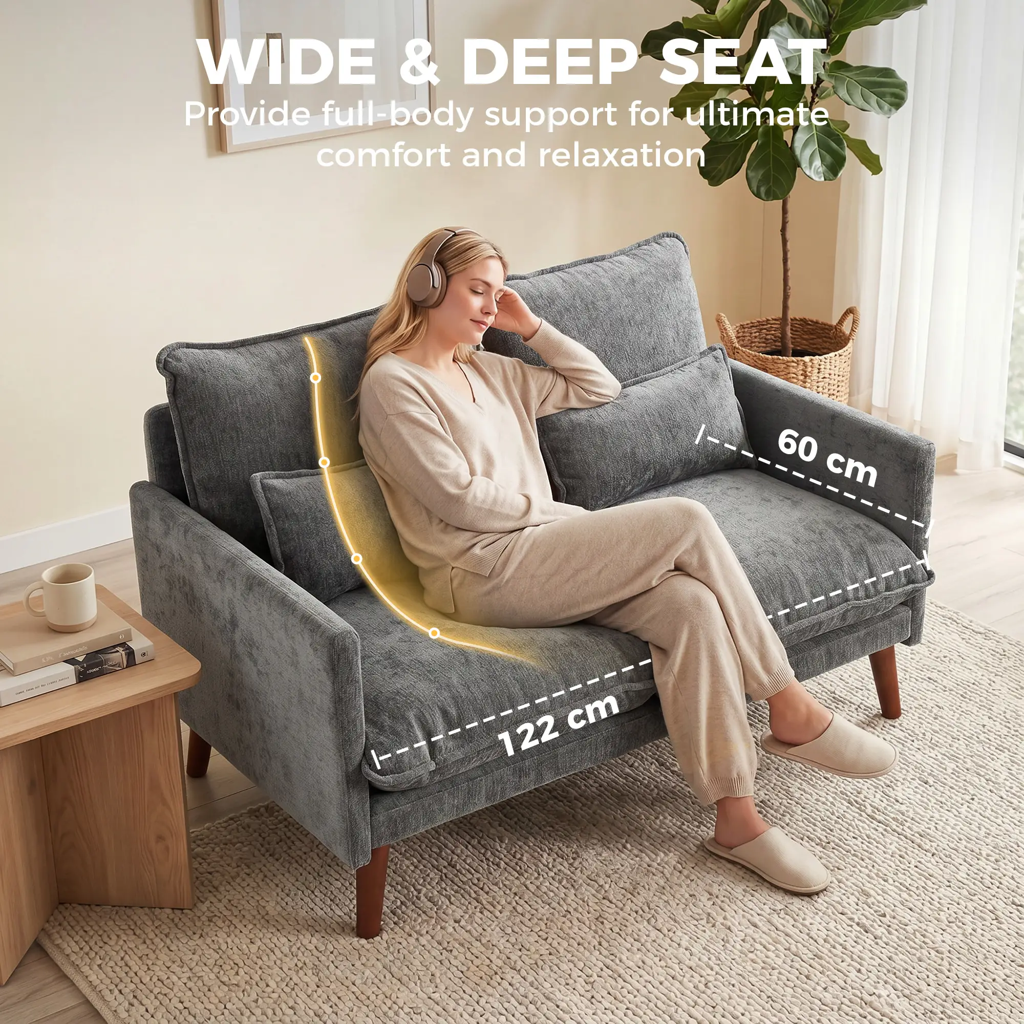 2 Seater Velvet Sofa 131 x 78 x 83cm - Grey - 5