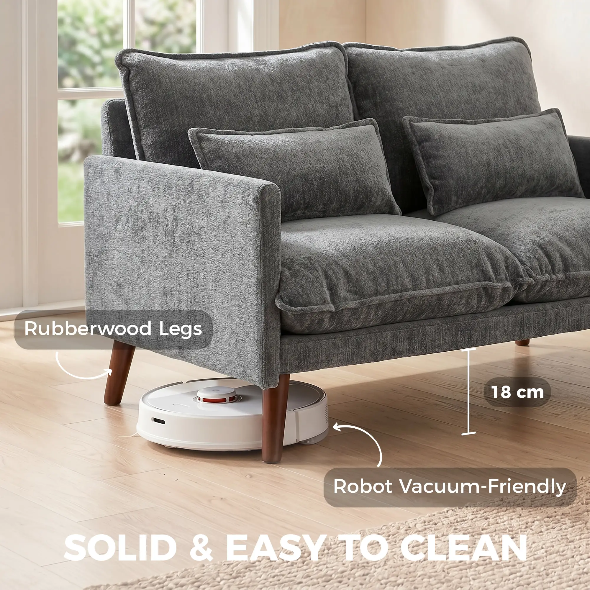 2 Seater Velvet Sofa 131 x 78 x 83cm - Grey - 6