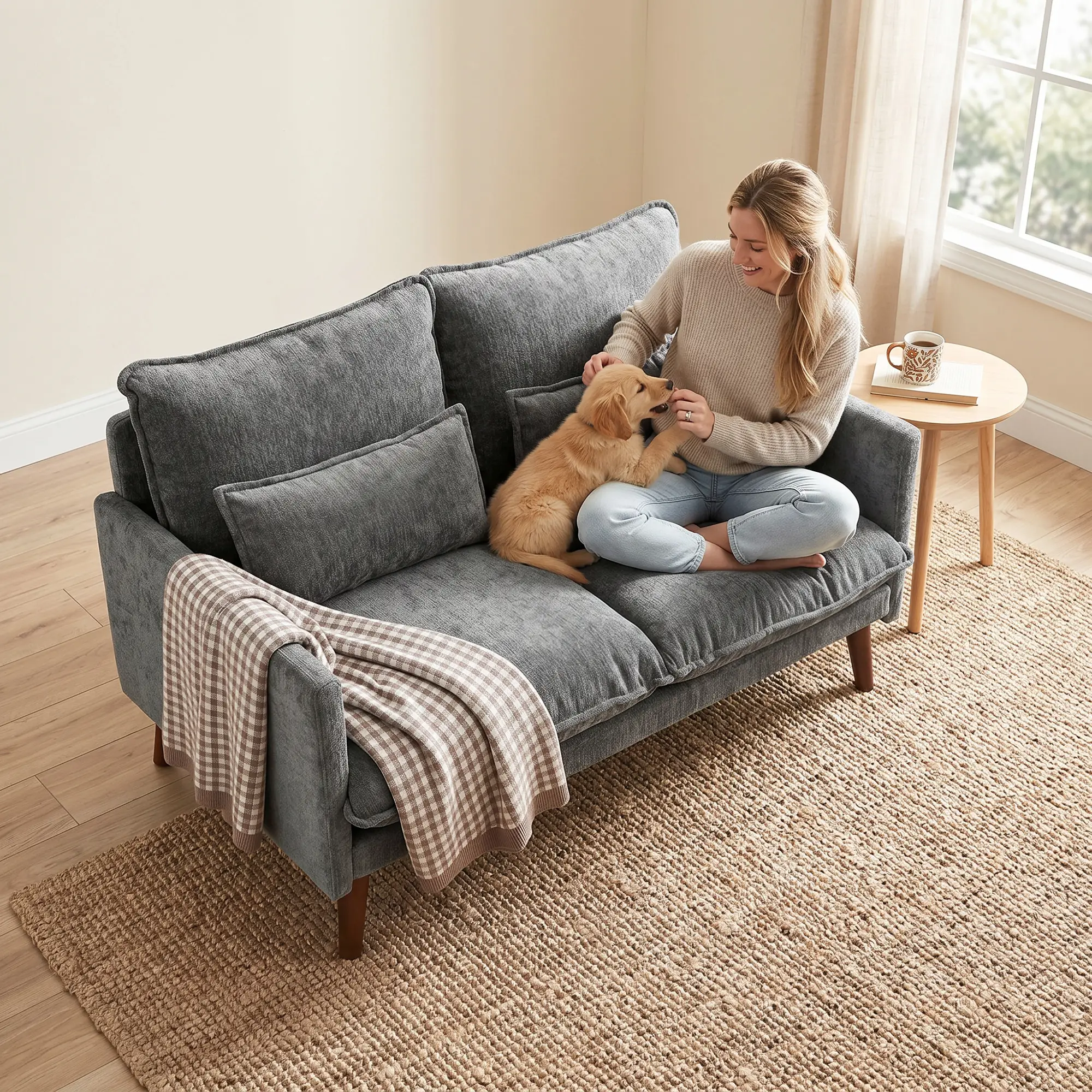 2 Seater Velvet Sofa 131 x 78 x 83cm - Grey - 8