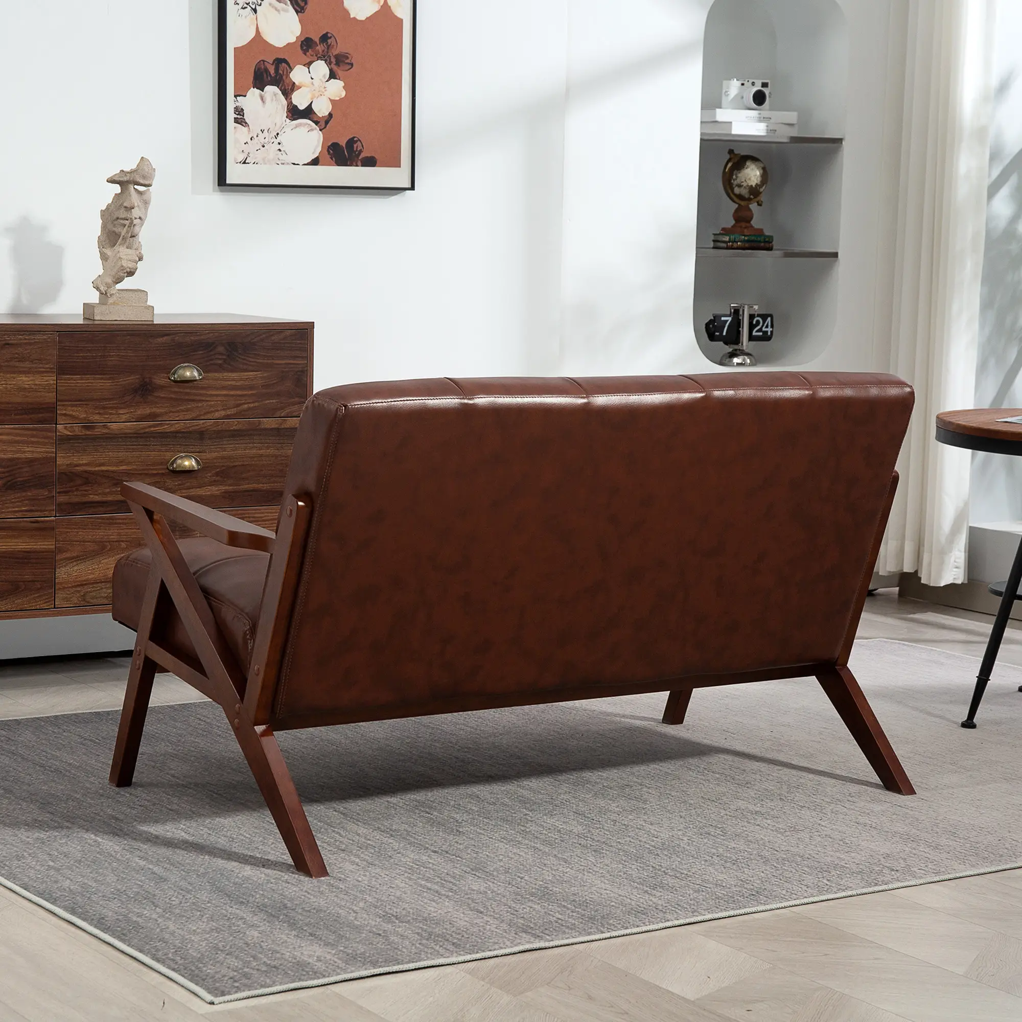 2 Seater Faux Leather Sofa 133 x 81 x 78.5cm, Brown - Brown - 8
