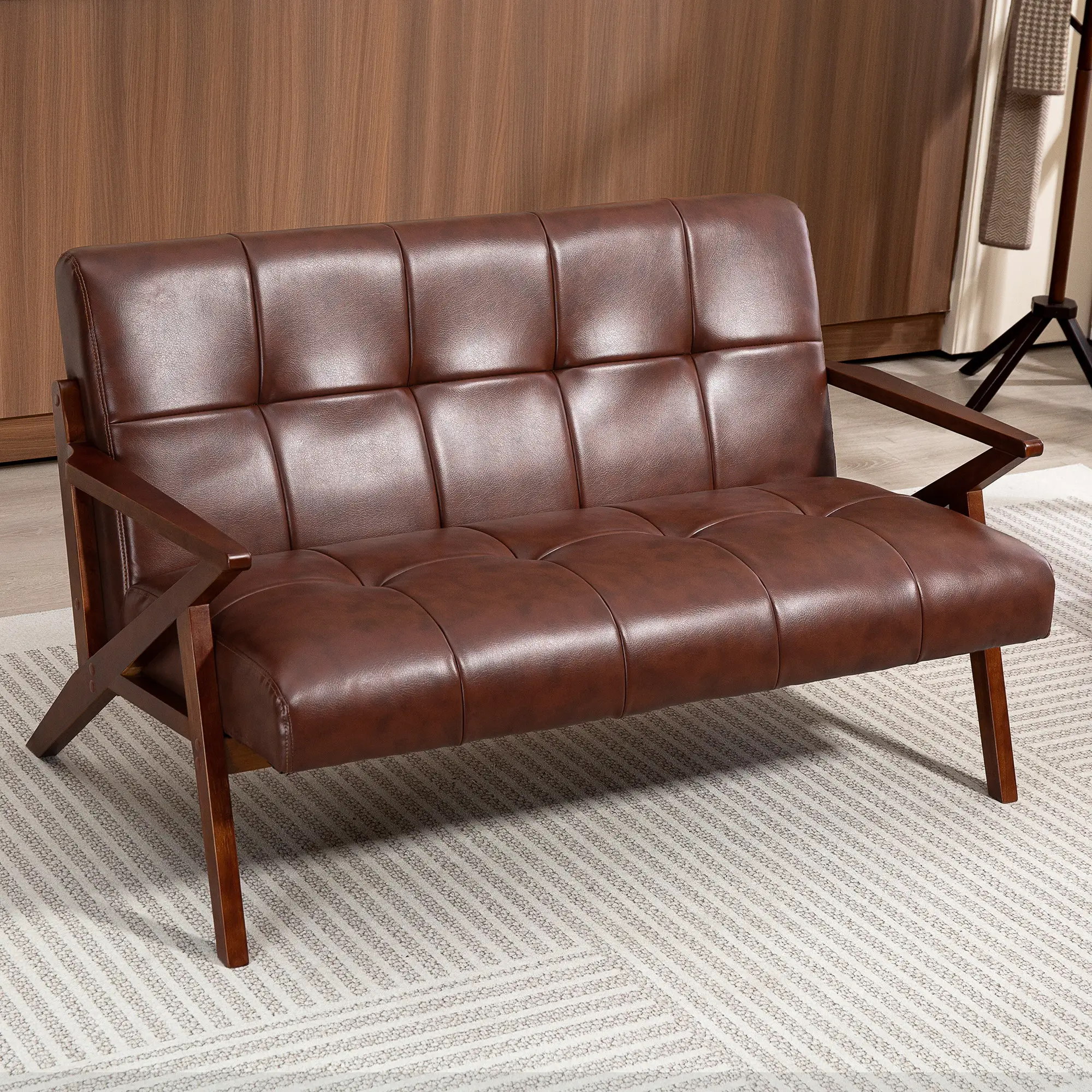 2 Seater Faux Leather Sofa 133 x 81 x 78.5cm, Brown - Brown - 10
