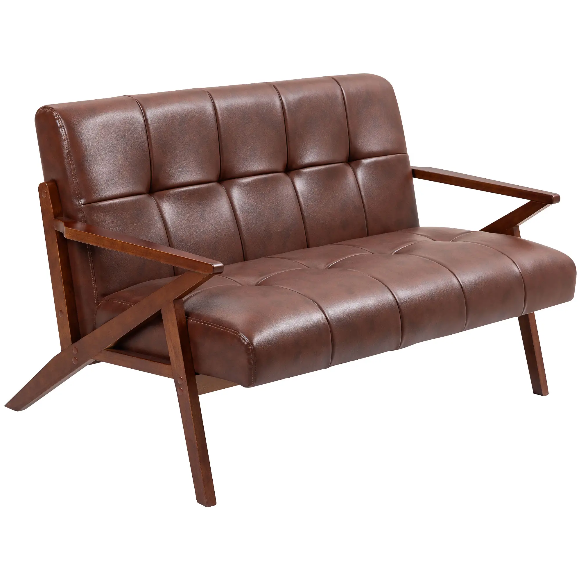 2 Seater Faux Leather Sofa 133 x 81 x 78.5cm, Brown - Brown - 11