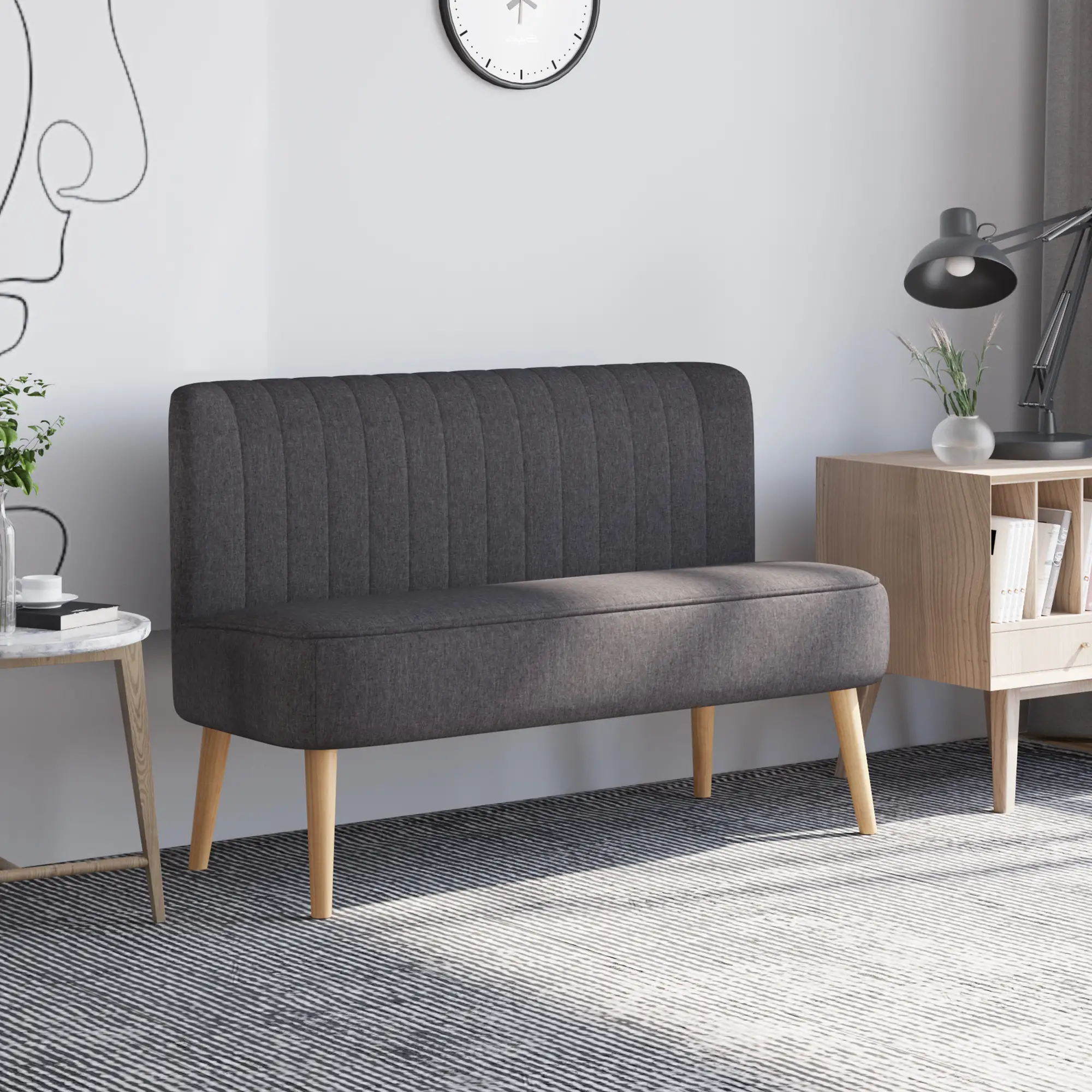 2 Seater Linen Sofa 117 x 56.5 x 77cm - Dark Grey - 2