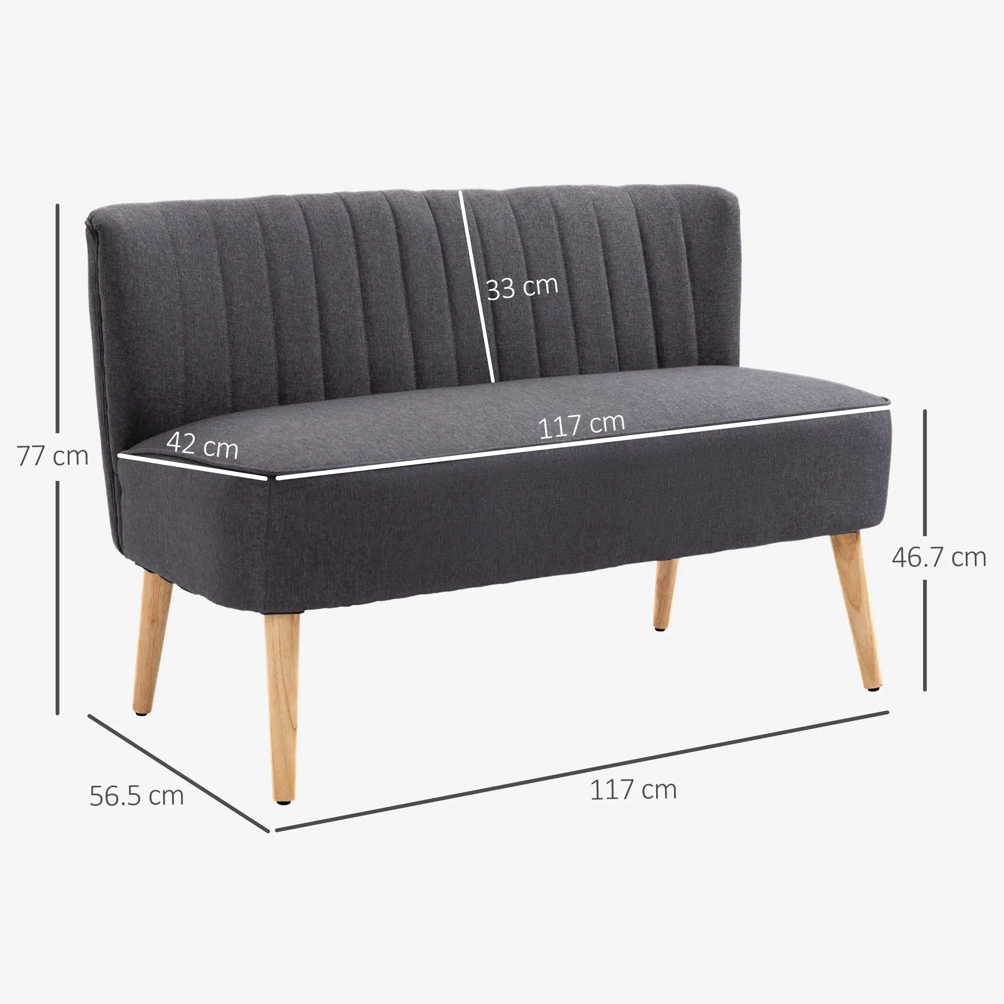 2 Seater Linen Sofa 117 x 56.5 x 77cm - Dark Grey - 3