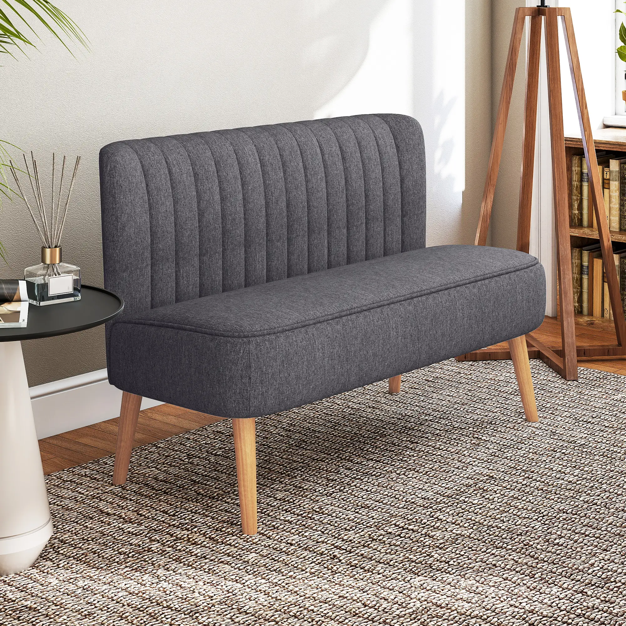 2 Seater Linen Sofa 117 x 56.5 x 77cm - Dark Grey - 8