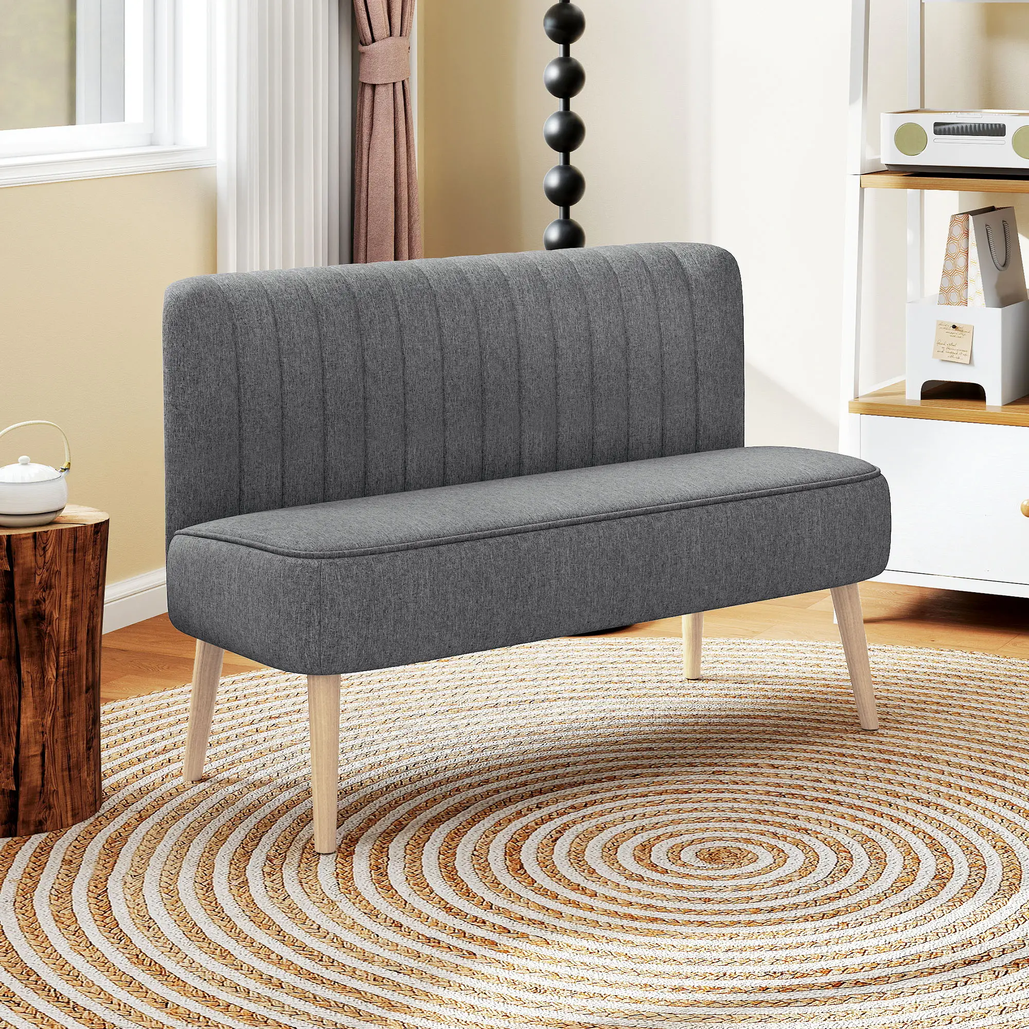 2 Seater Linen Sofa 117 x 56.5 x 77cm - Grey - 10