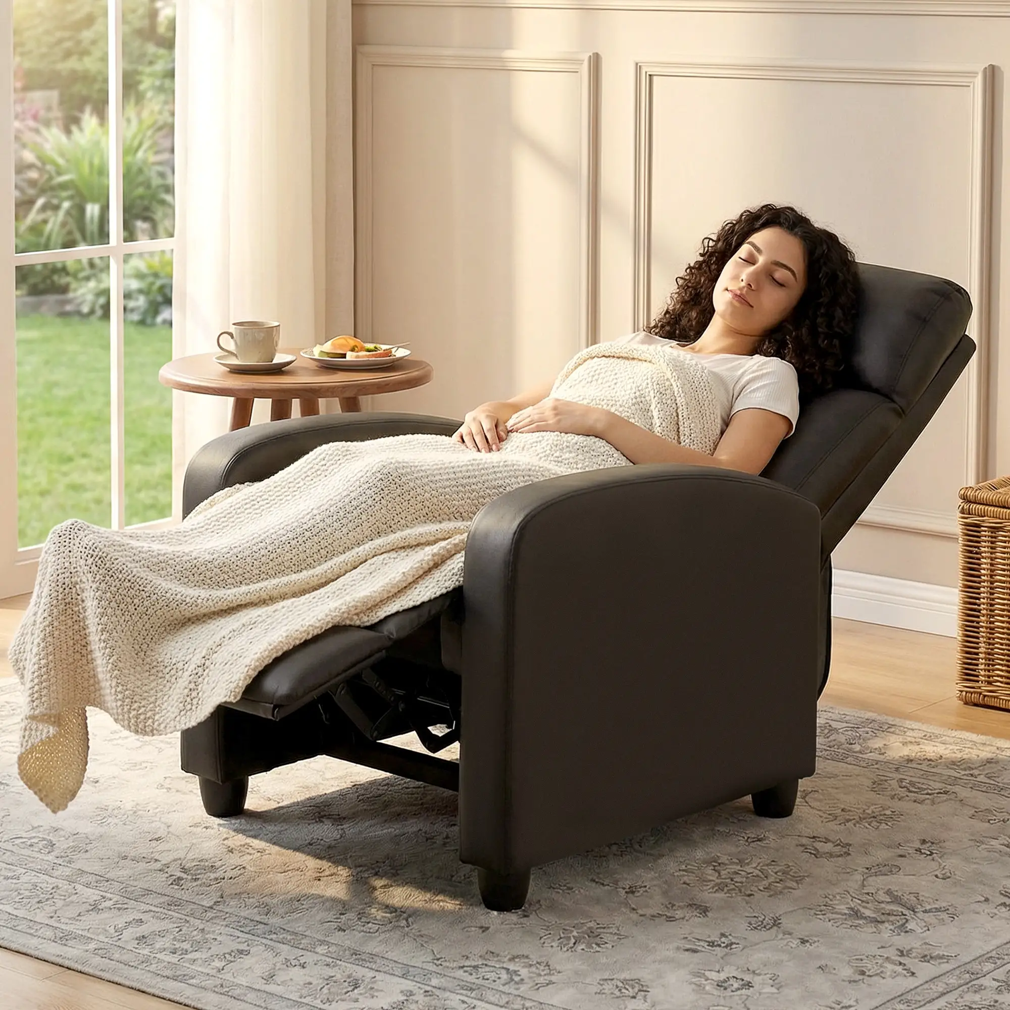 Manual Faux Leather Recliner Armchair 68 x 88 x 98cm - Brown - 8