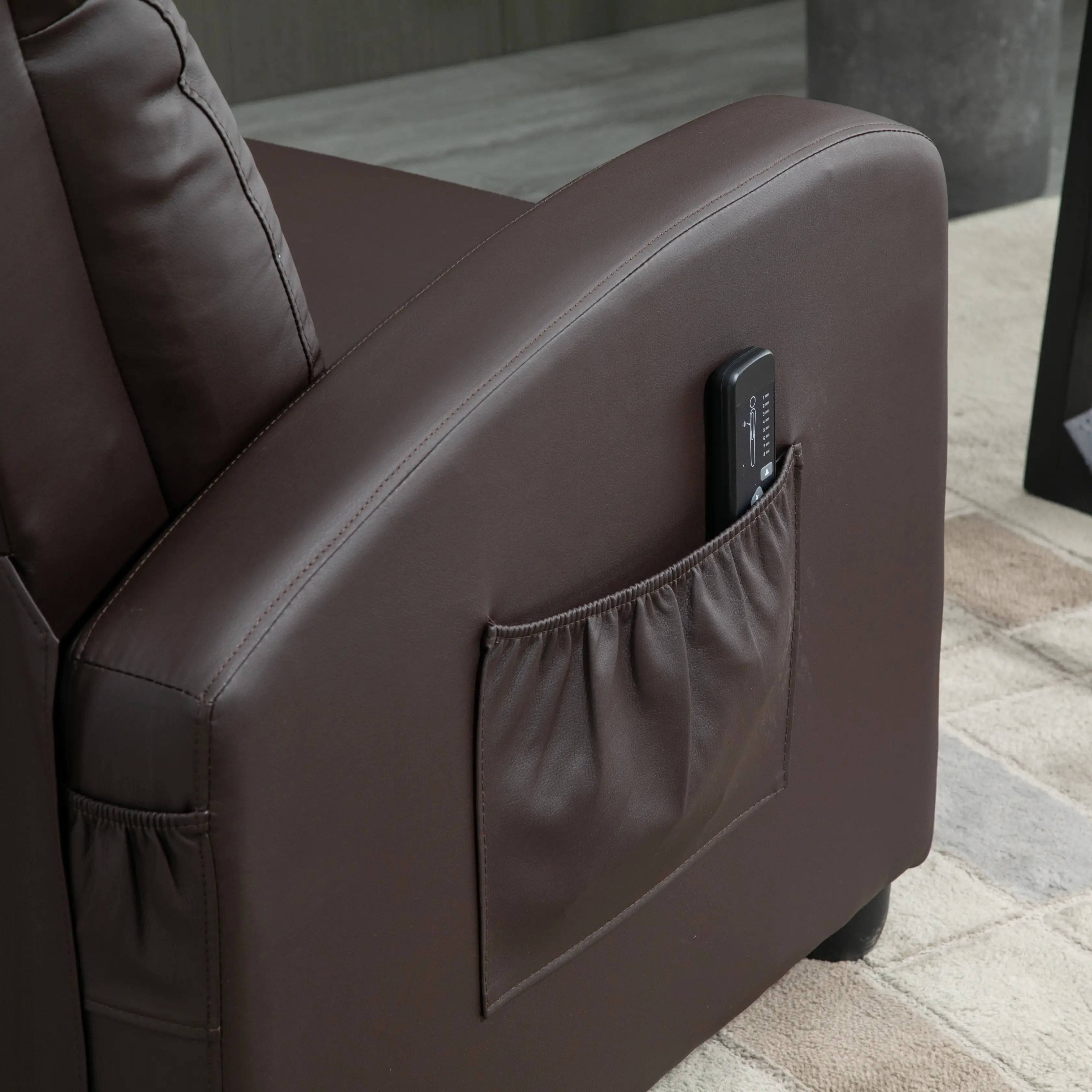 Manual Faux Leather Recliner Armchair 68 x 88 x 98cm - Brown - 11