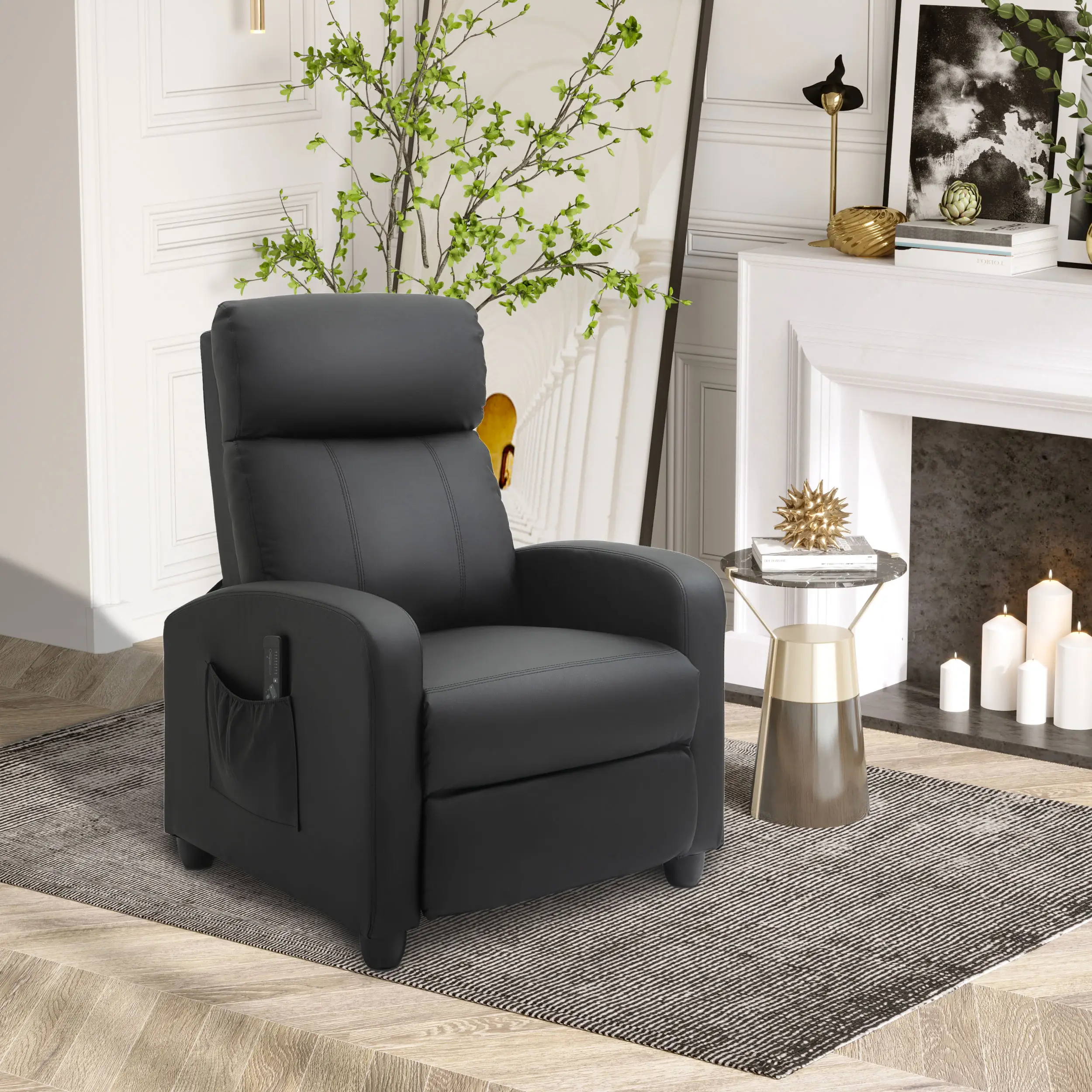 Manual Faux Leather Recliner Armchair 68 x 88 x 98cm - Black - 2
