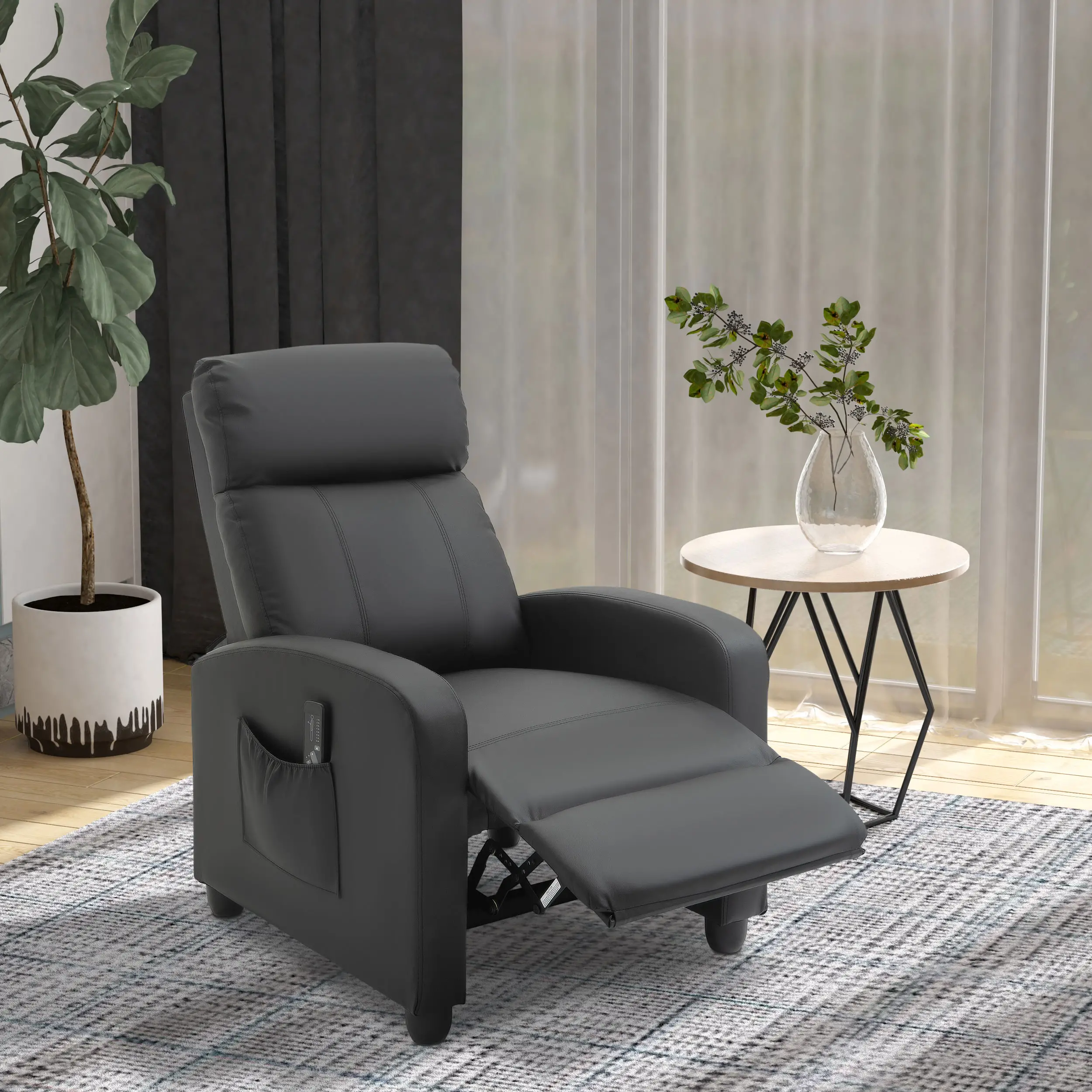 Manual Faux Leather Recliner Armchair 68 x 88 x 98cm - Black - 12