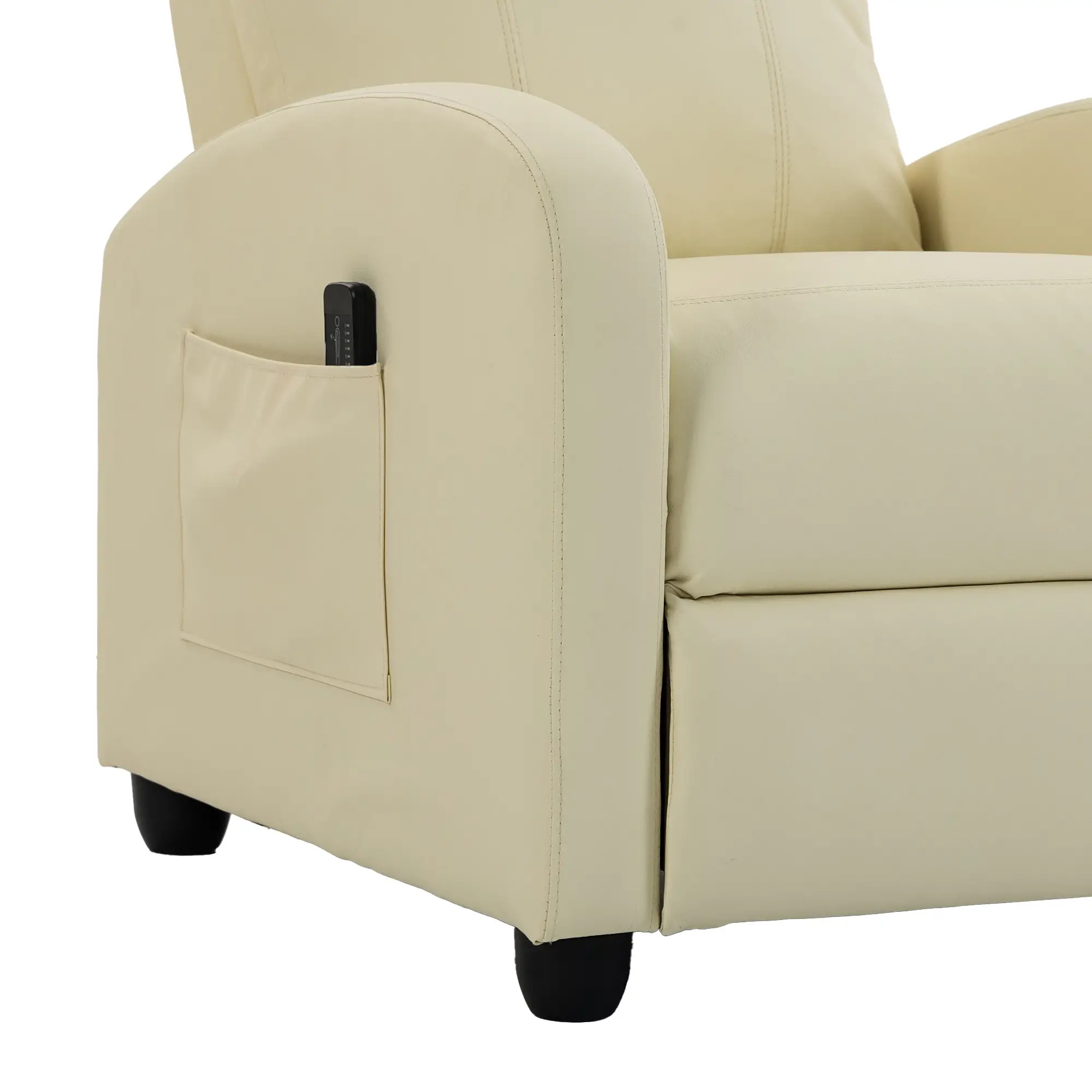 Manual Faux Leather Recliner Armchair 68 x 88 x 98cm - Cream White - 13
