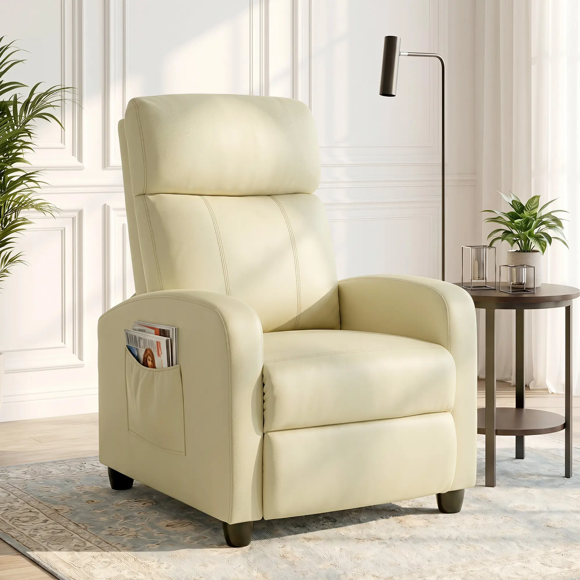 Manual Faux Leather Recliner Armchair 68 x 88 x 98cm - Cream White - 14