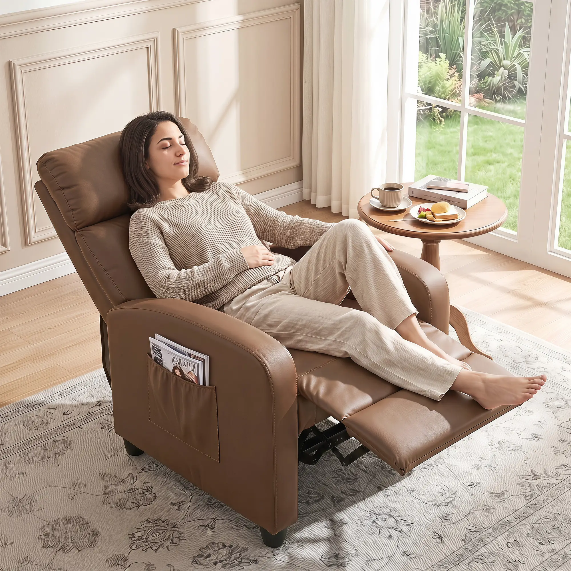 Manual Faux Leather Recliner Armchair 68 x 88 x 98cm - Dark Brown - 2