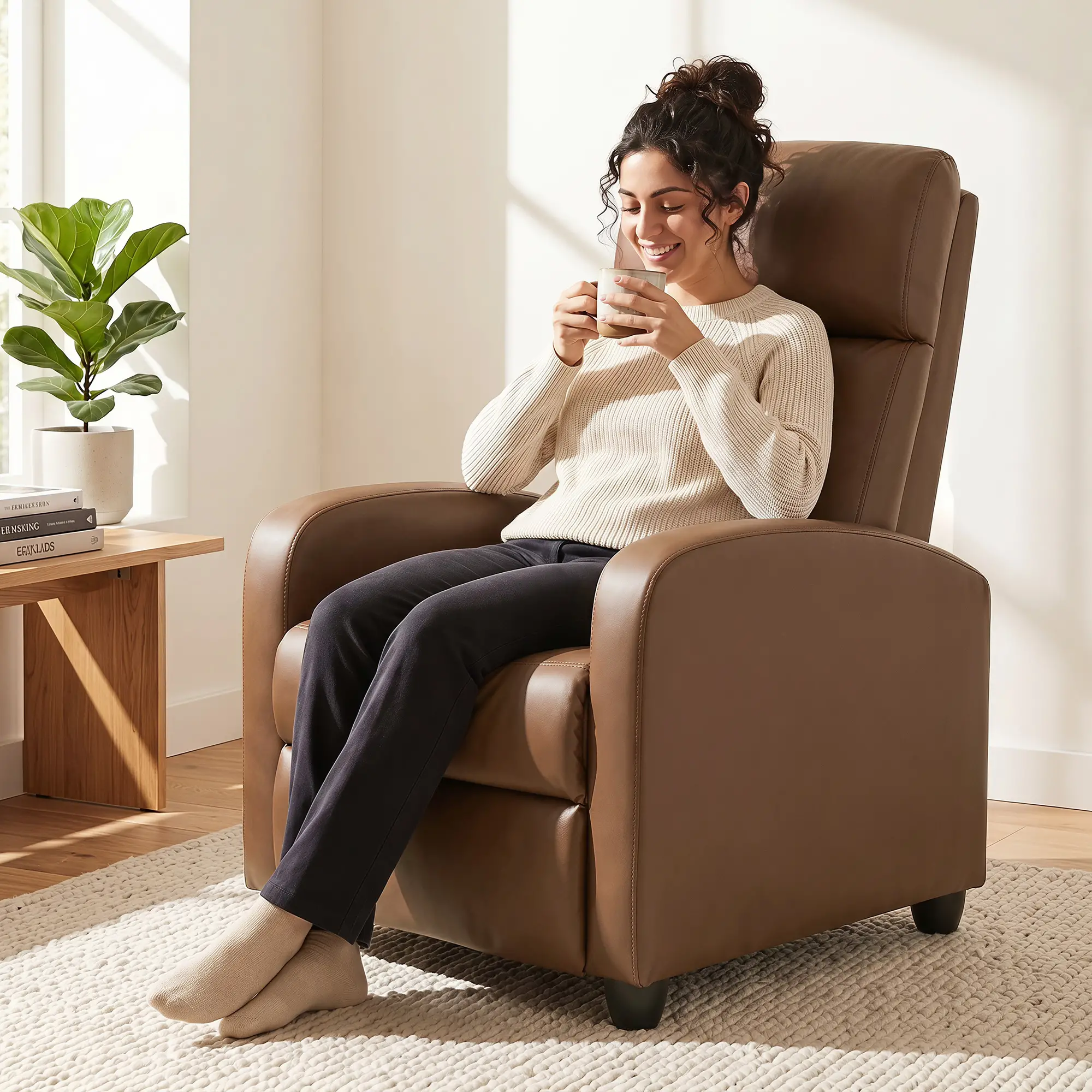 Manual Faux Leather Recliner Armchair 68 x 88 x 98cm - Dark Brown - 8