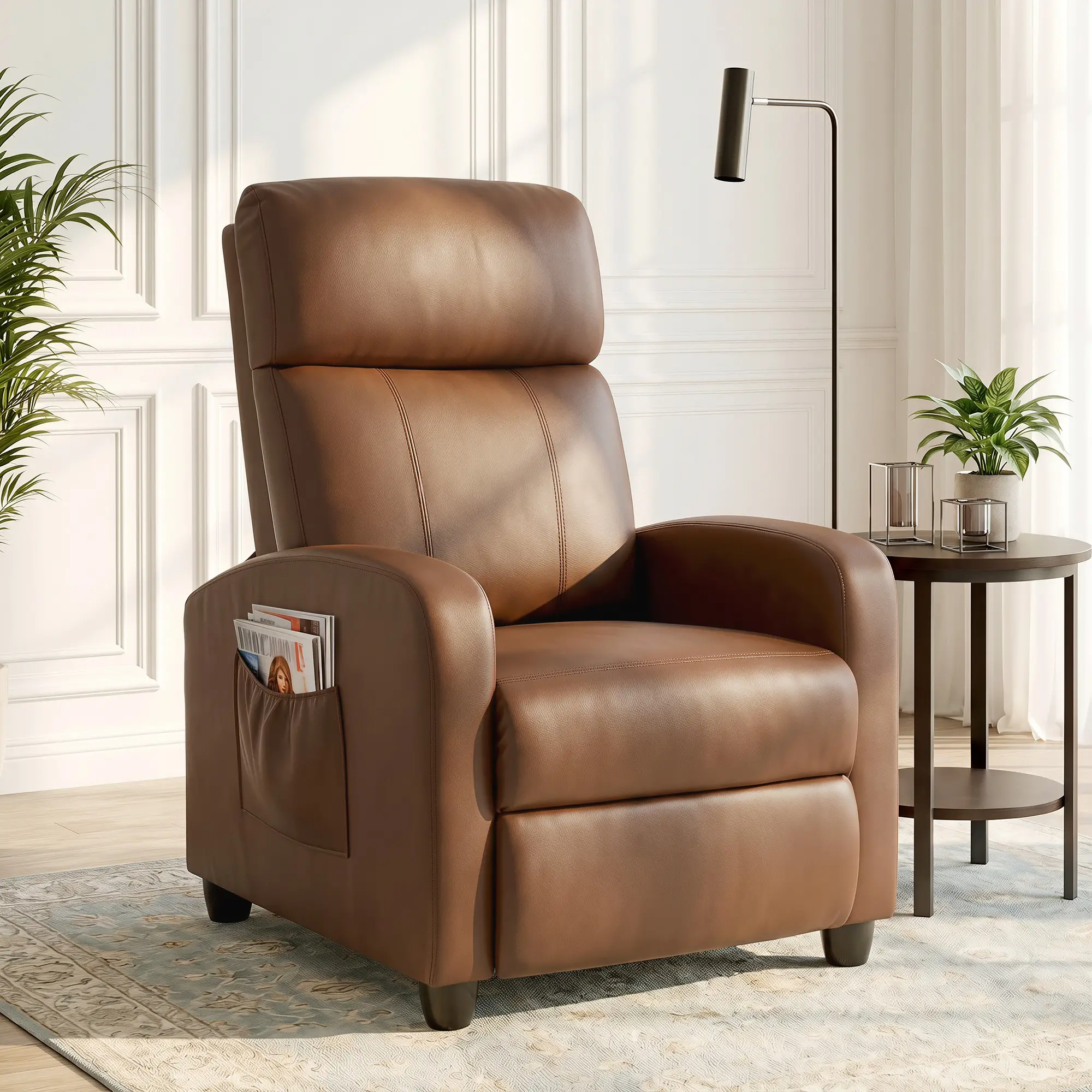 Manual Faux Leather Recliner Armchair 68 x 88 x 98cm - Dark Brown - 14
