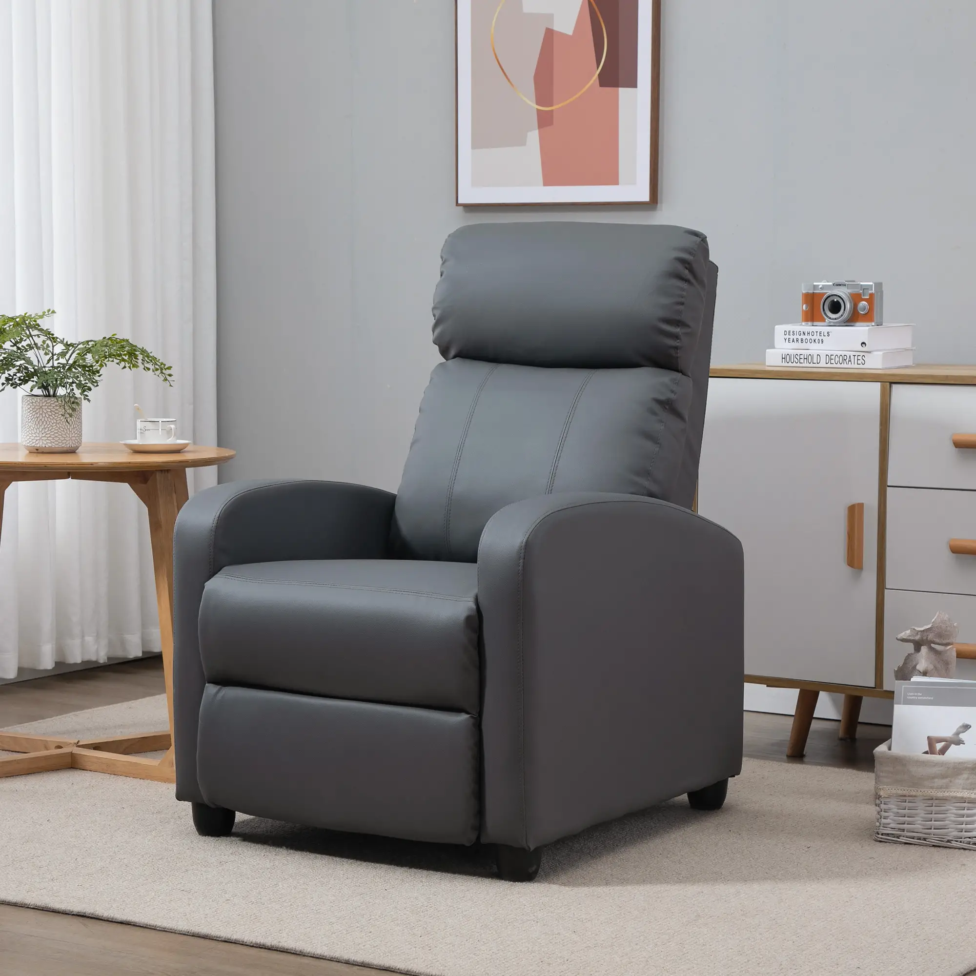 Manual Faux Leather Recliner Armchair 68 x 88 x 98cm - Grey - 2