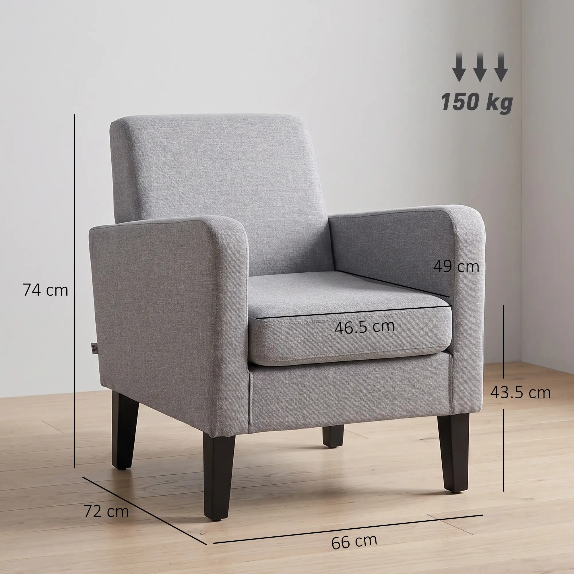 Linen Armchair 66 x 72 x 74cm - Light Grey - 3
