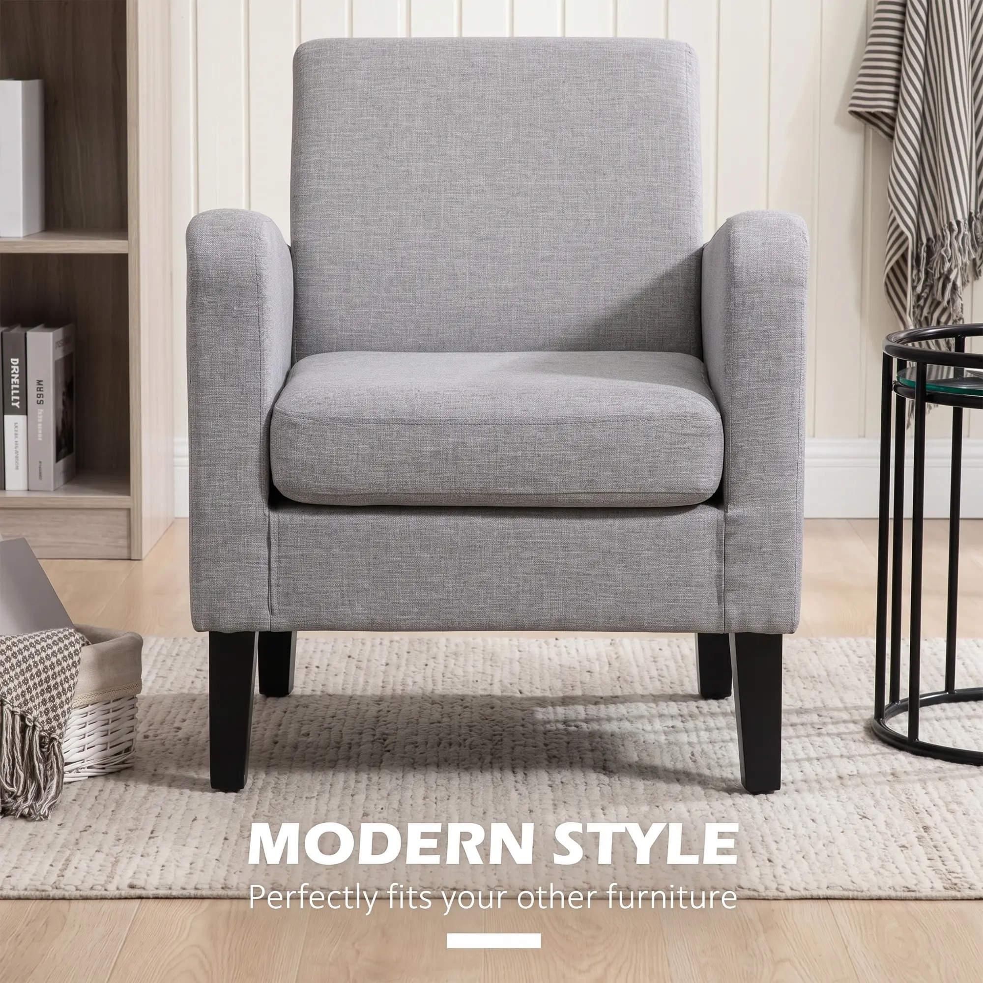 Linen Armchair 66 x 72 x 74cm - Light Grey - 4