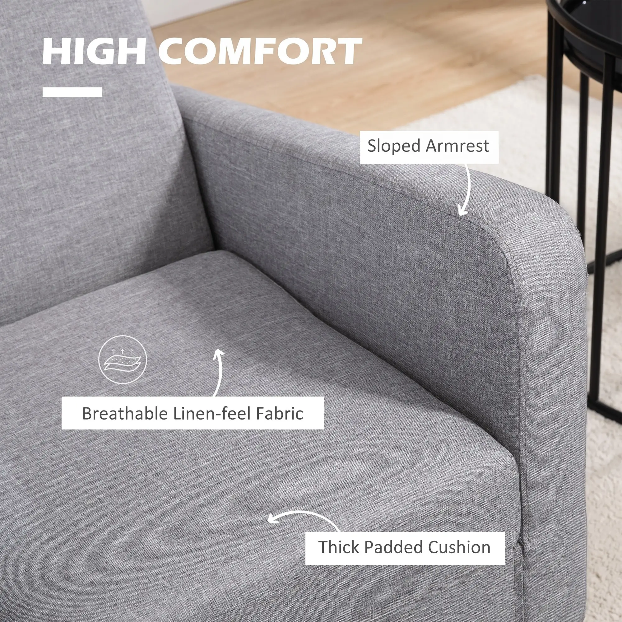 Linen Armchair 66 x 72 x 74cm - Light Grey - 5
