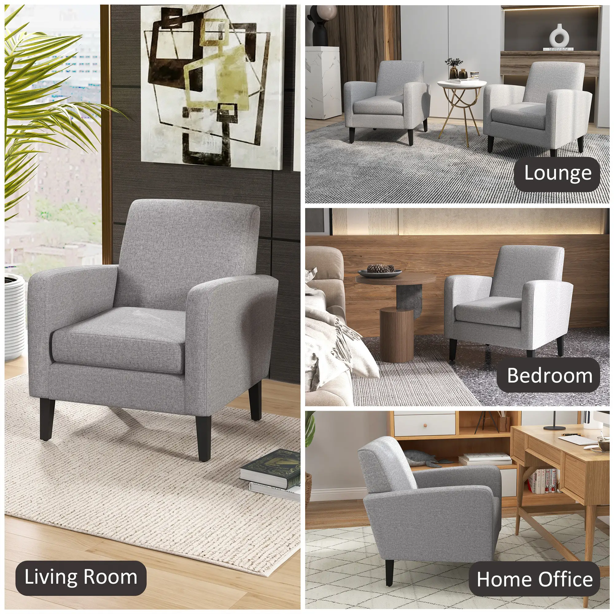 Linen Armchair 66 x 72 x 74cm - Light Grey - 7
