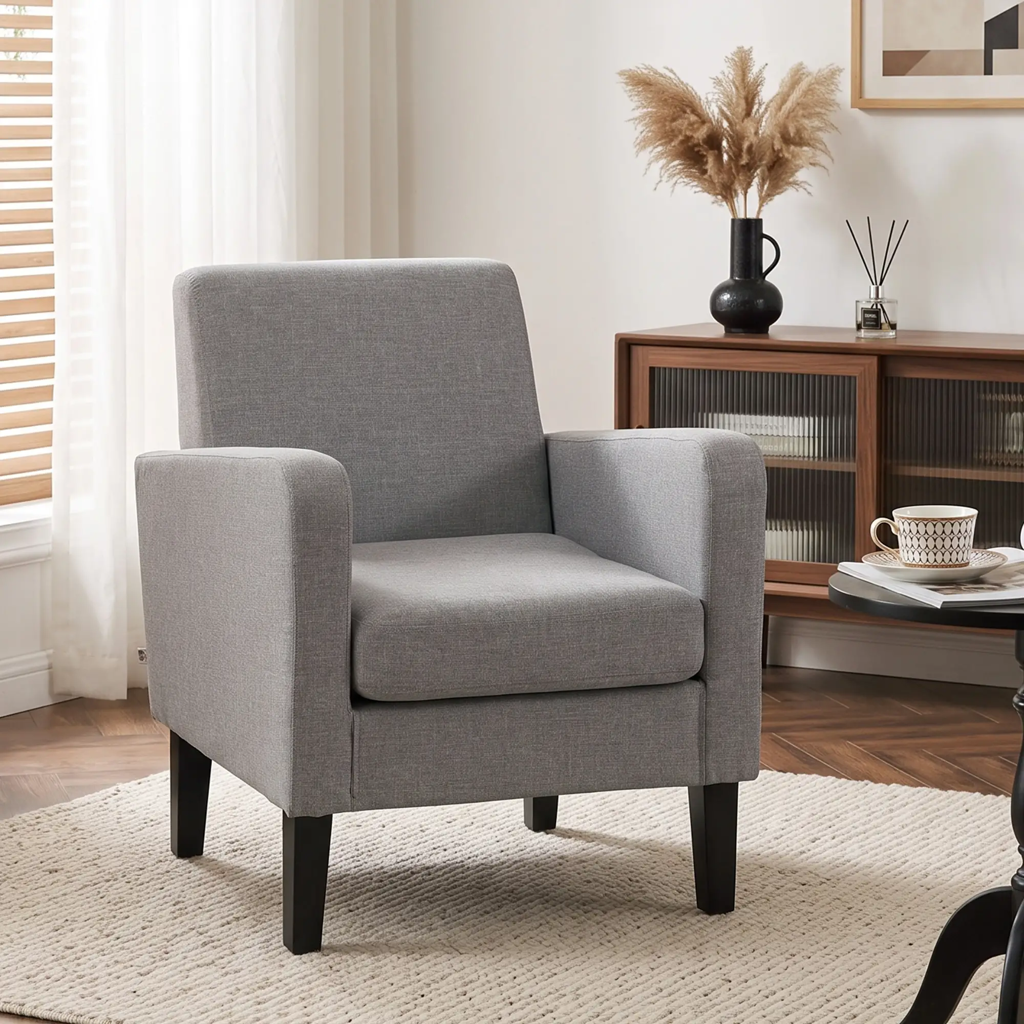 Linen Armchair 66 x 72 x 74cm - Light Grey - 10