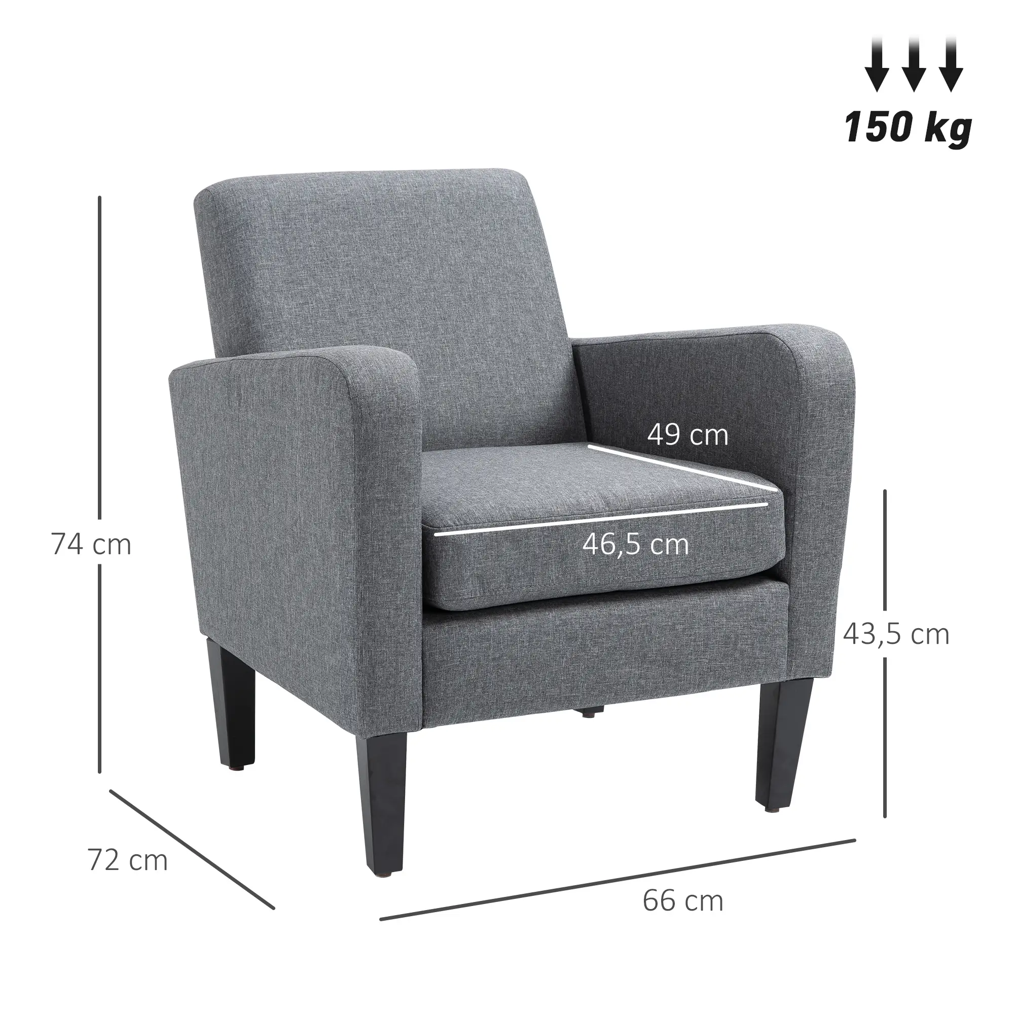 Linen Armchair 66 x 72 x 74cm - Grey - 3