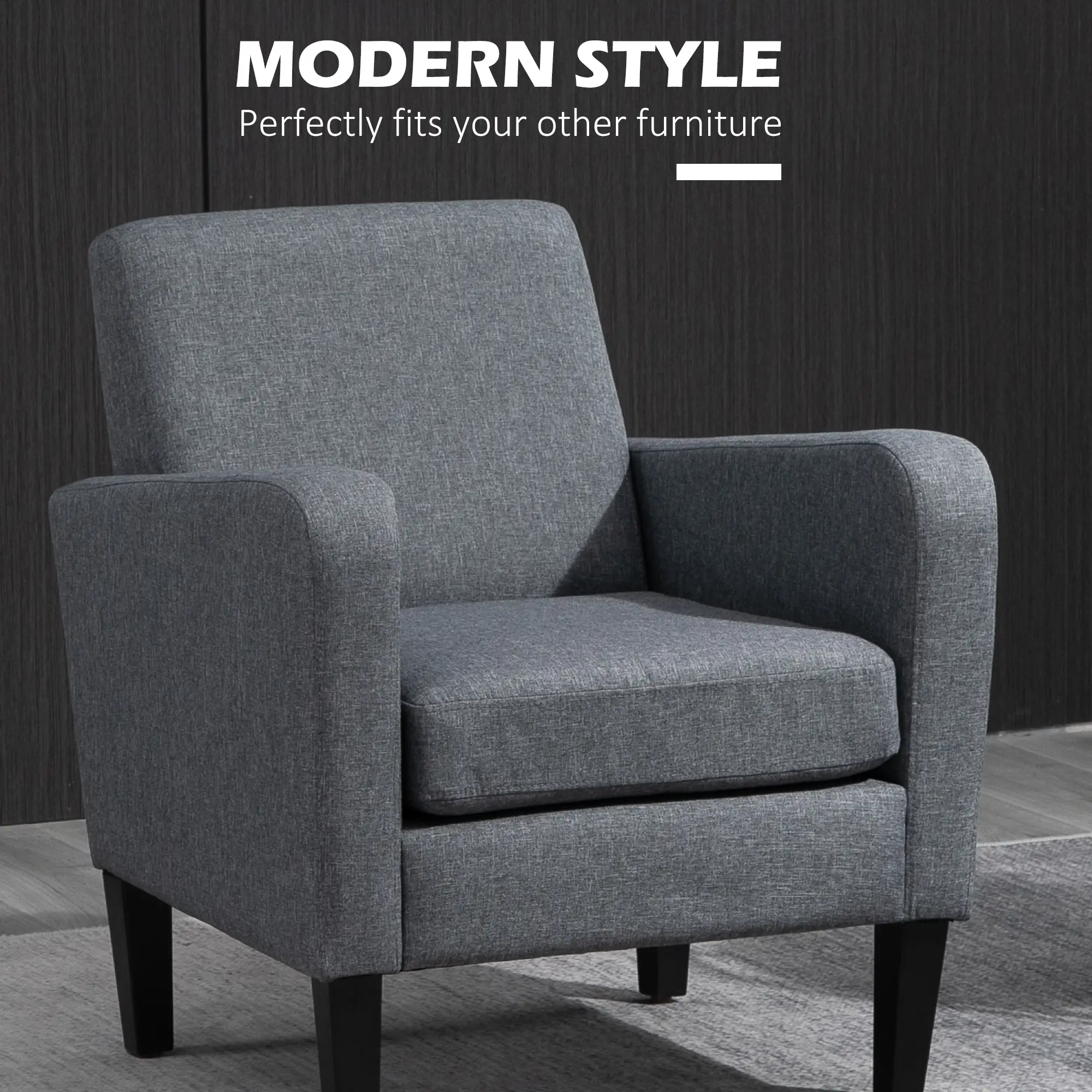 Linen Armchair 66 x 72 x 74cm - Grey - 4
