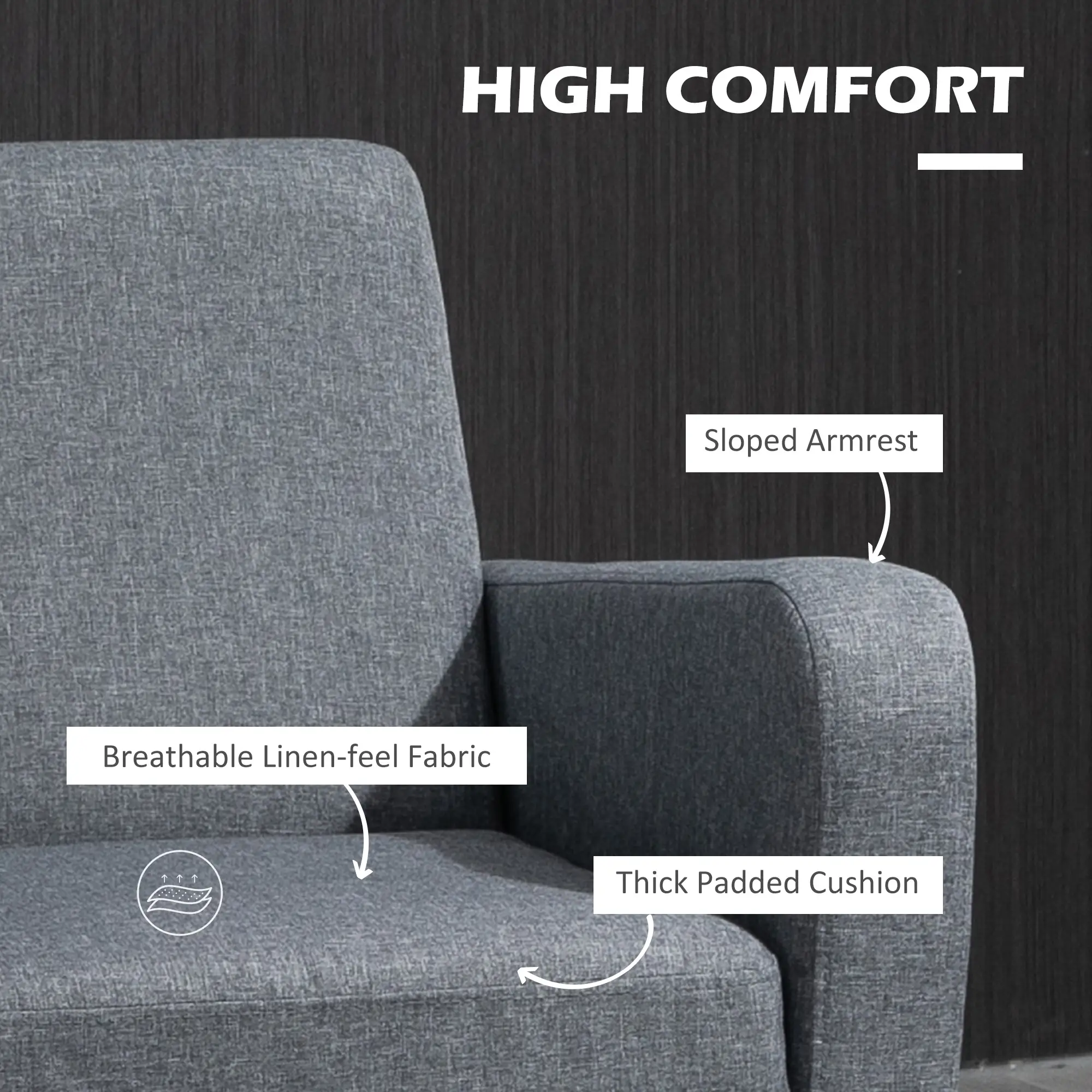 Linen Armchair 66 x 72 x 74cm - Grey - 5