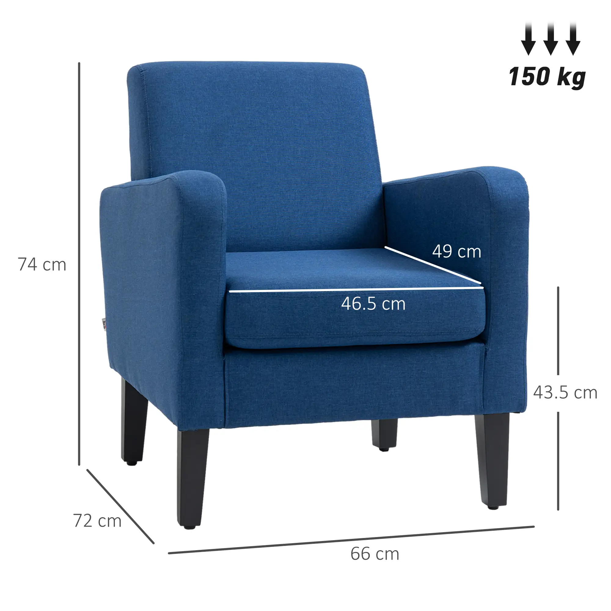 Linen Armchair 66 x 72 x 74cm - Blue - 3
