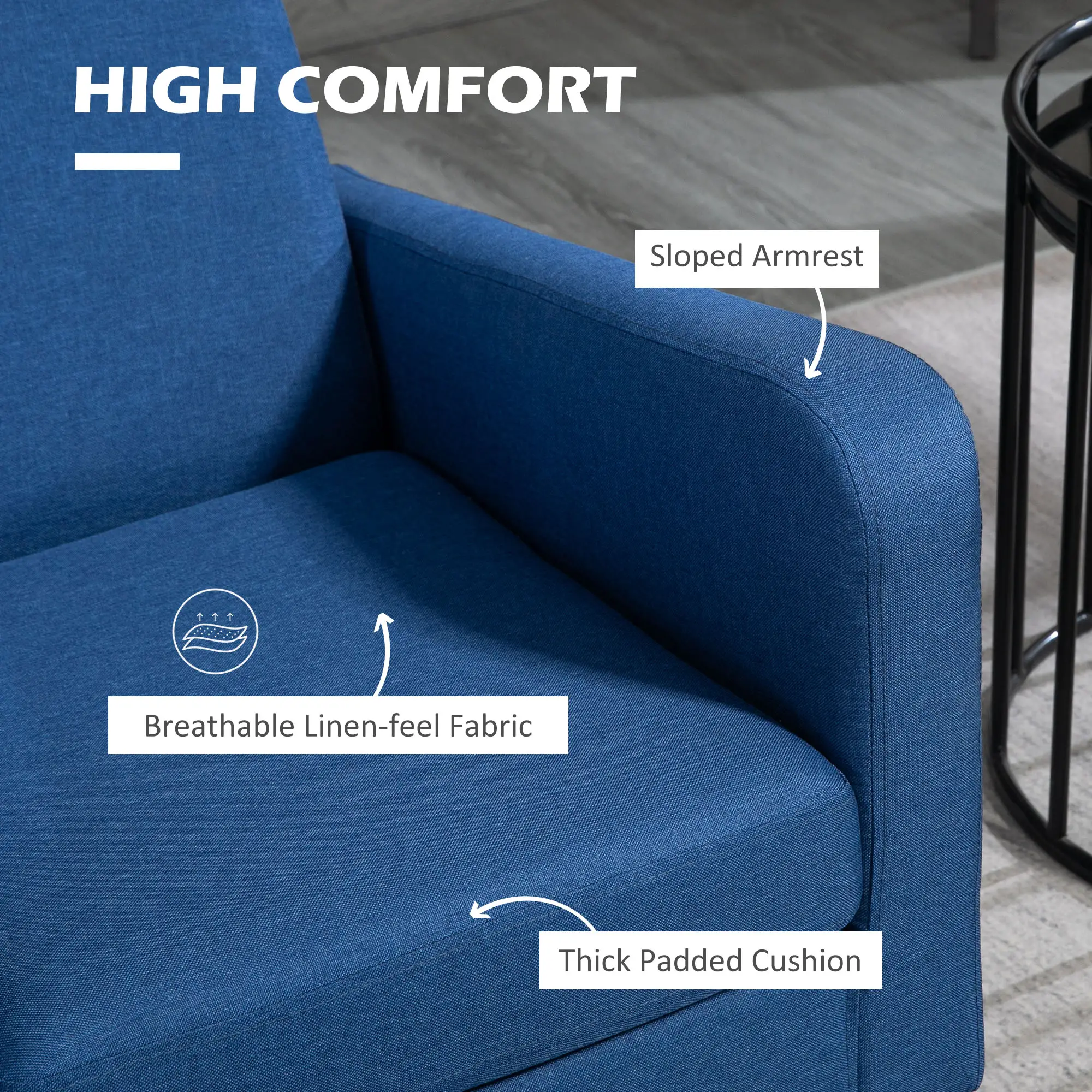 Linen Armchair 66 x 72 x 74cm - Blue - 5
