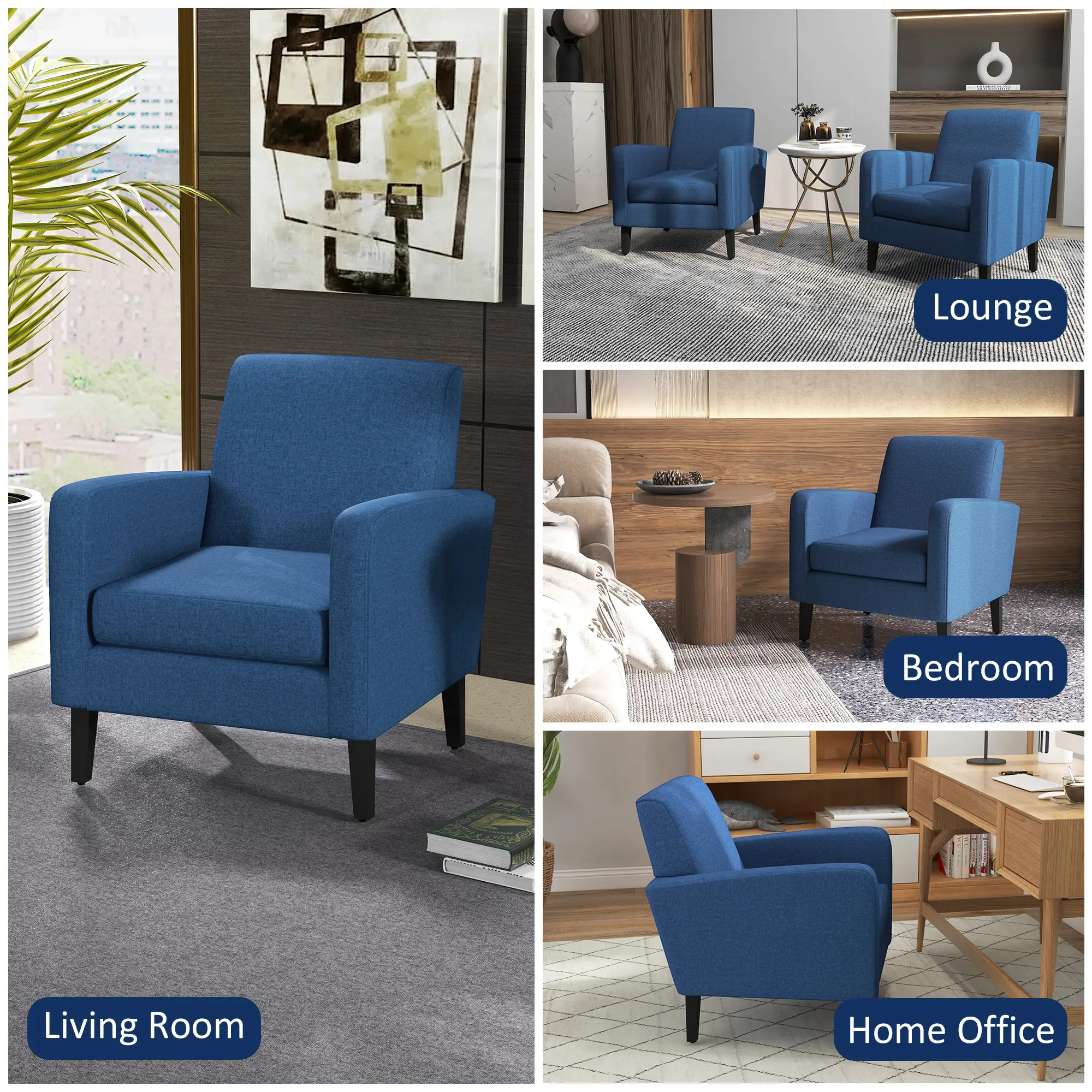 Linen Armchair 66 x 72 x 74cm - Blue - 7
