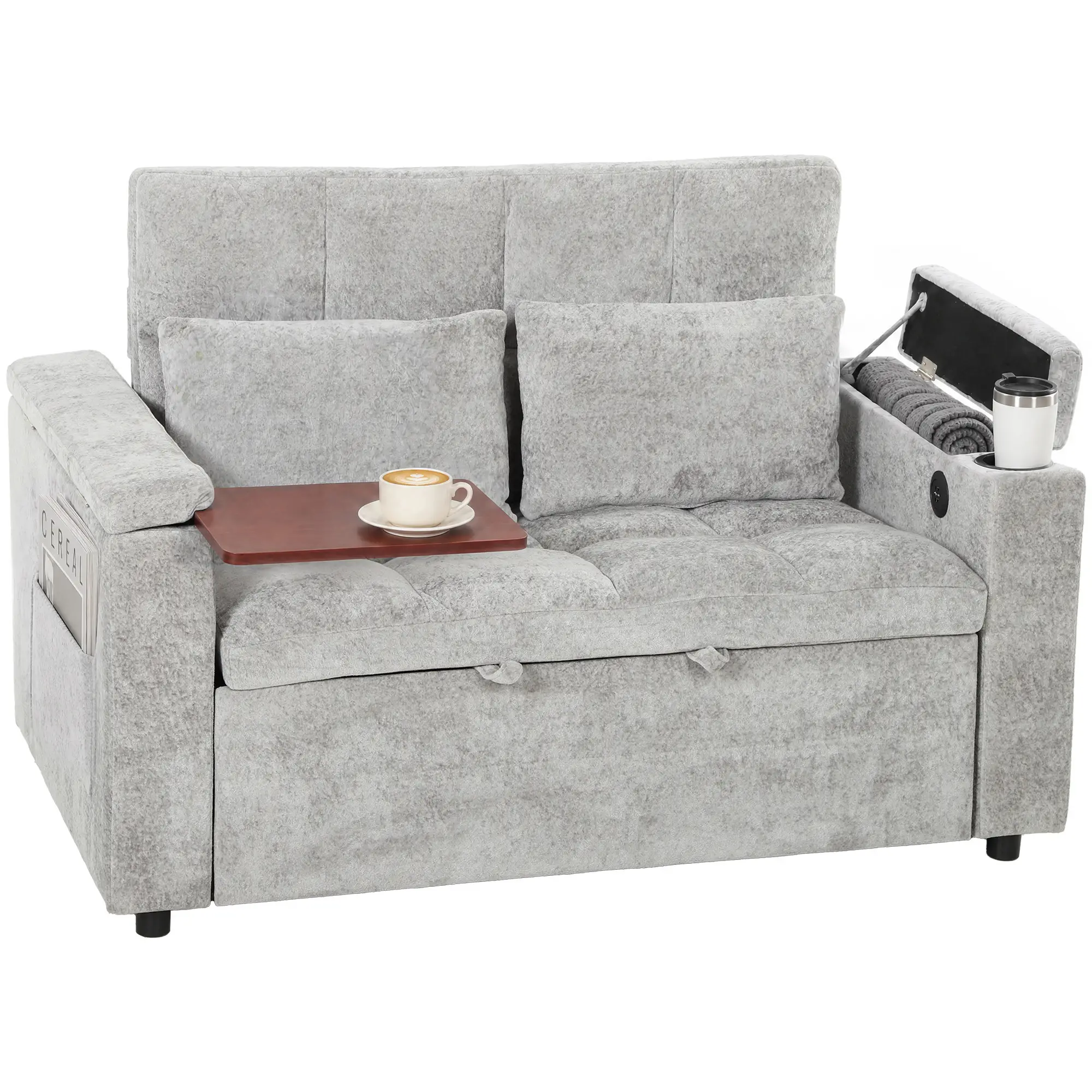 2 Seater Velvet Sofa Bed 137 x 91 x 95cm, Grey - Grey - 15