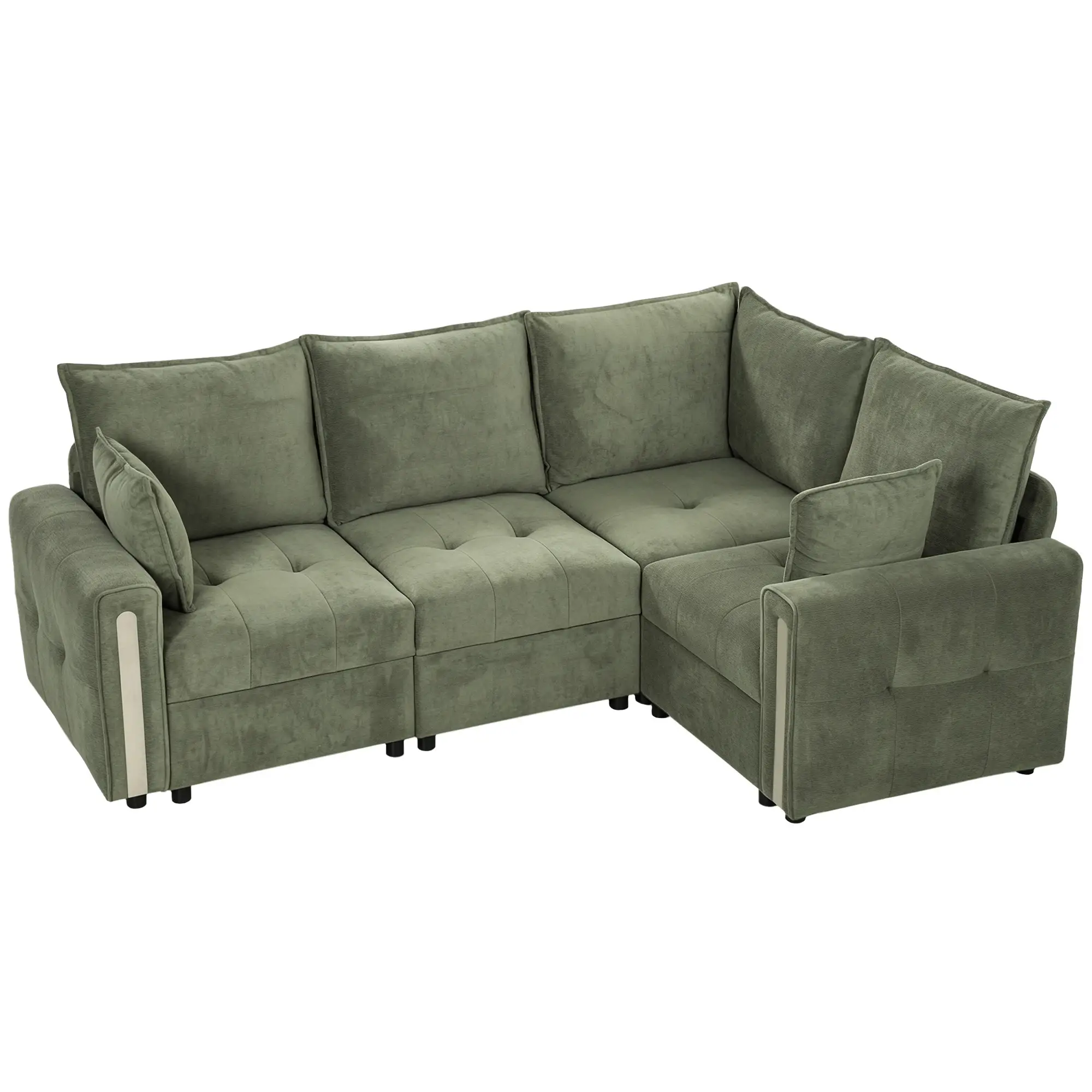 Corner 3 Seater Velvet Sofa 228 x 164 x 88cm - Dark Green, Black - 15