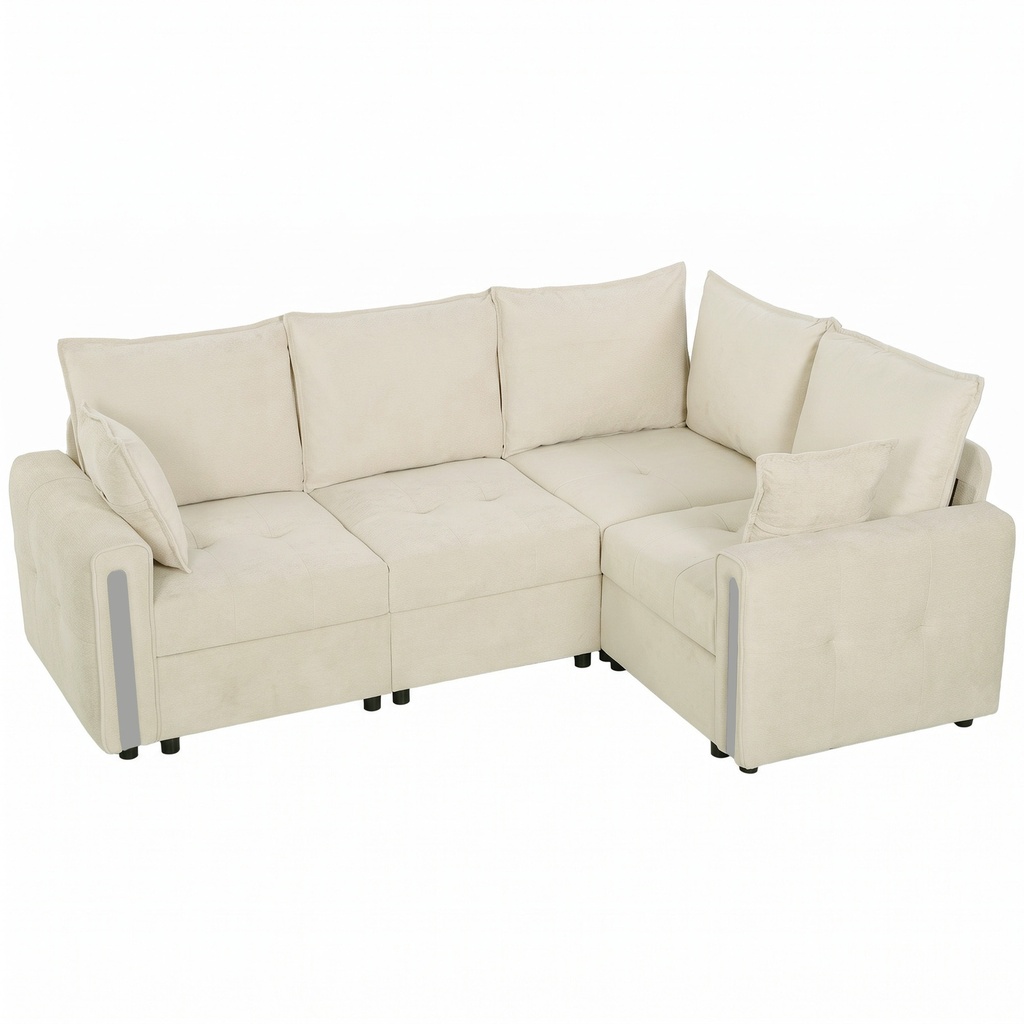 Corner 3 Seater Velvet Sofa 228 x 164 x 88cm - Beige, Black - 1