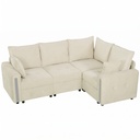 Corner 3 Seater Velvet Sofa 228 x 164 x 88cm - Beige, Black - 1