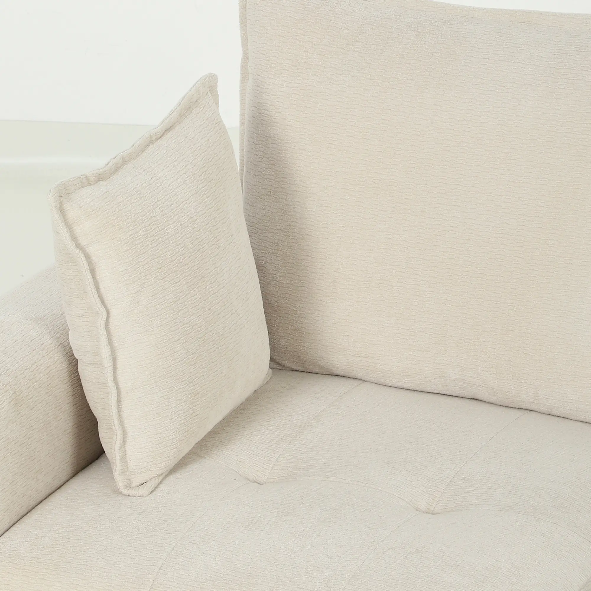 Corner 3 Seater Velvet Sofa 228 x 164 x 88cm - Beige, Black - 11