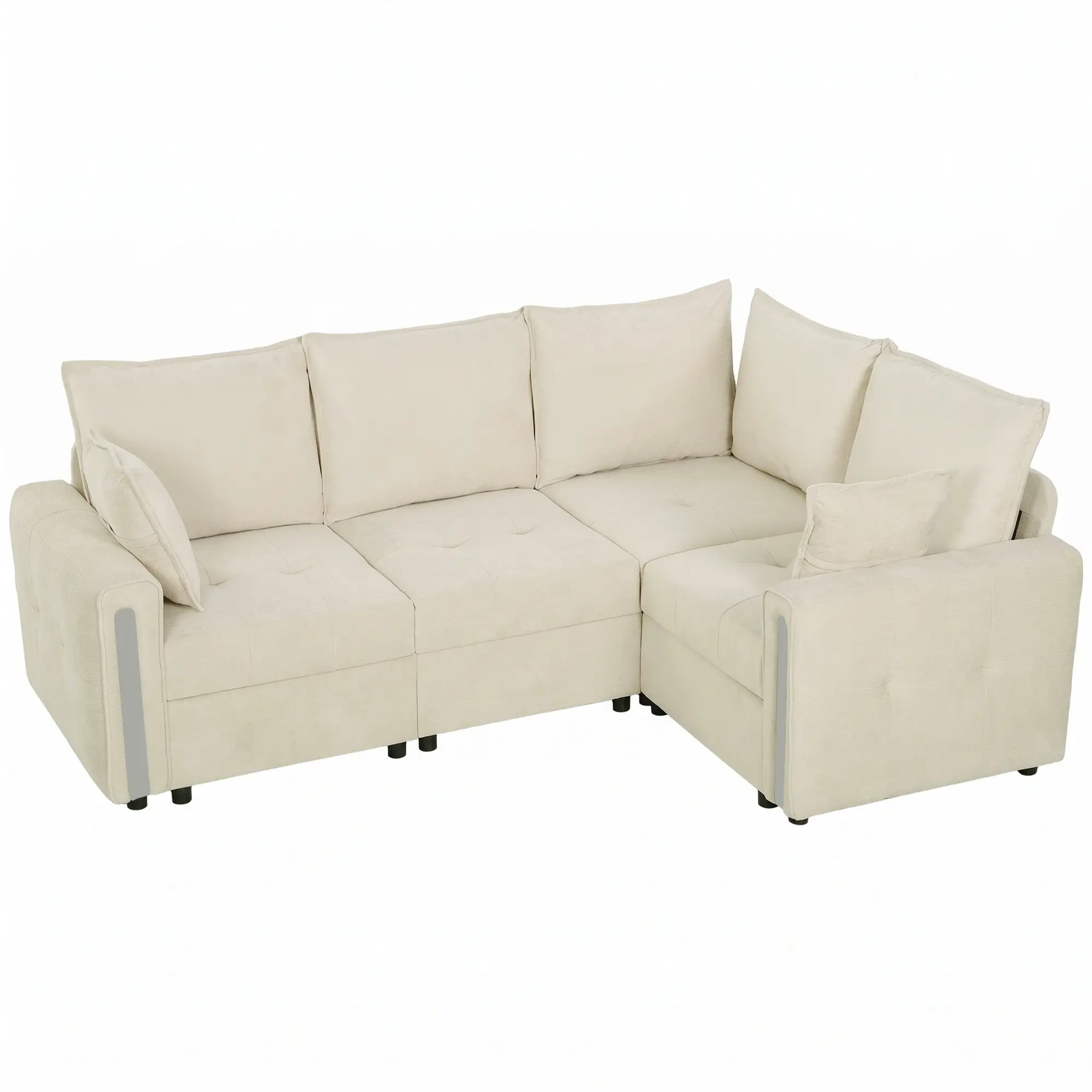 Corner 3 Seater Velvet Sofa 228 x 164 x 88cm - Beige, Black - 15