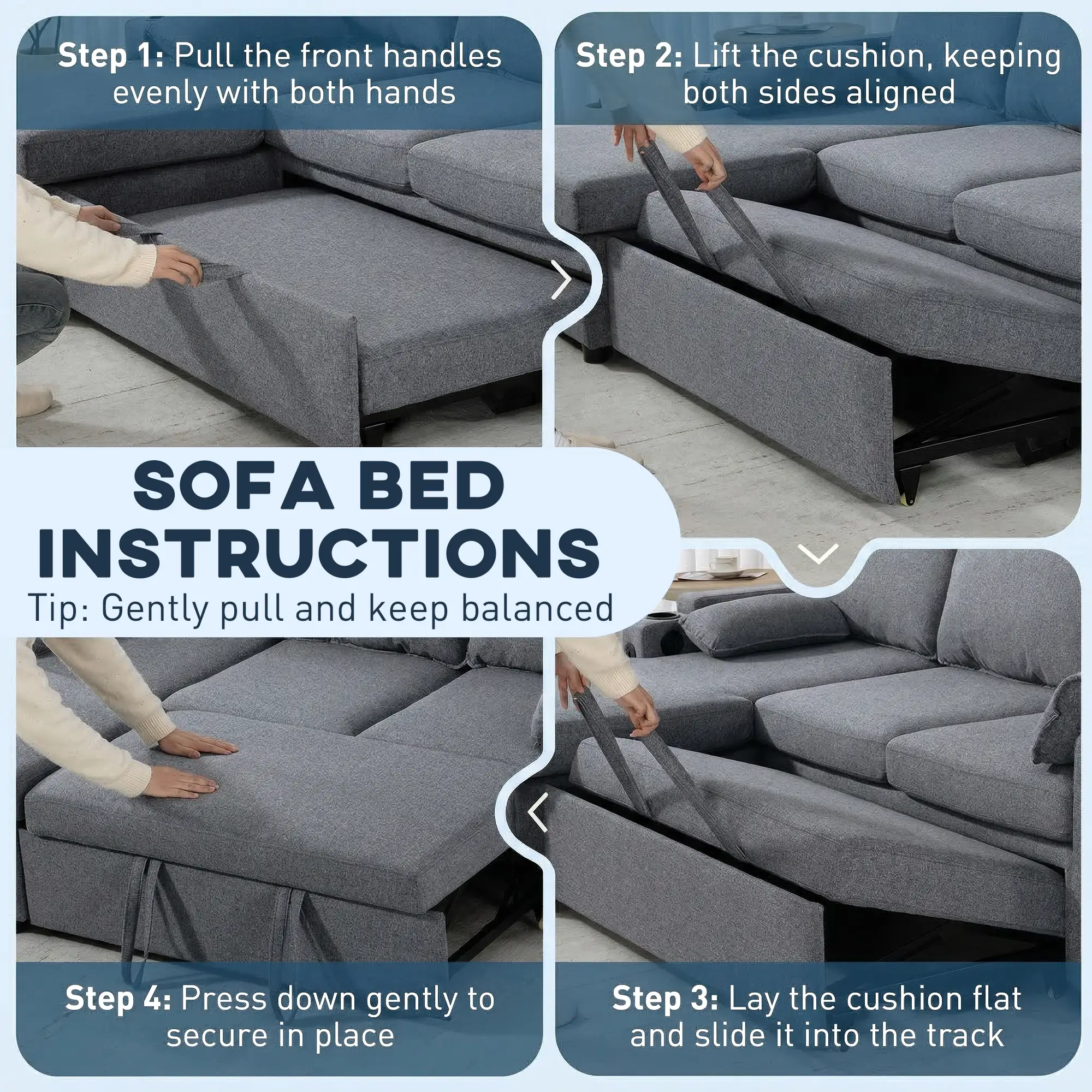 Corner Linen Sofa Bed 205 x 136.5 x 85cm - Grey - 6