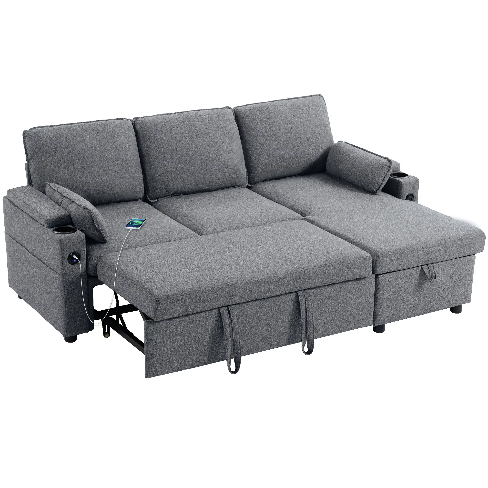 Corner Linen Sofa Bed 205 x 136.5 x 85cm - Grey - 11
