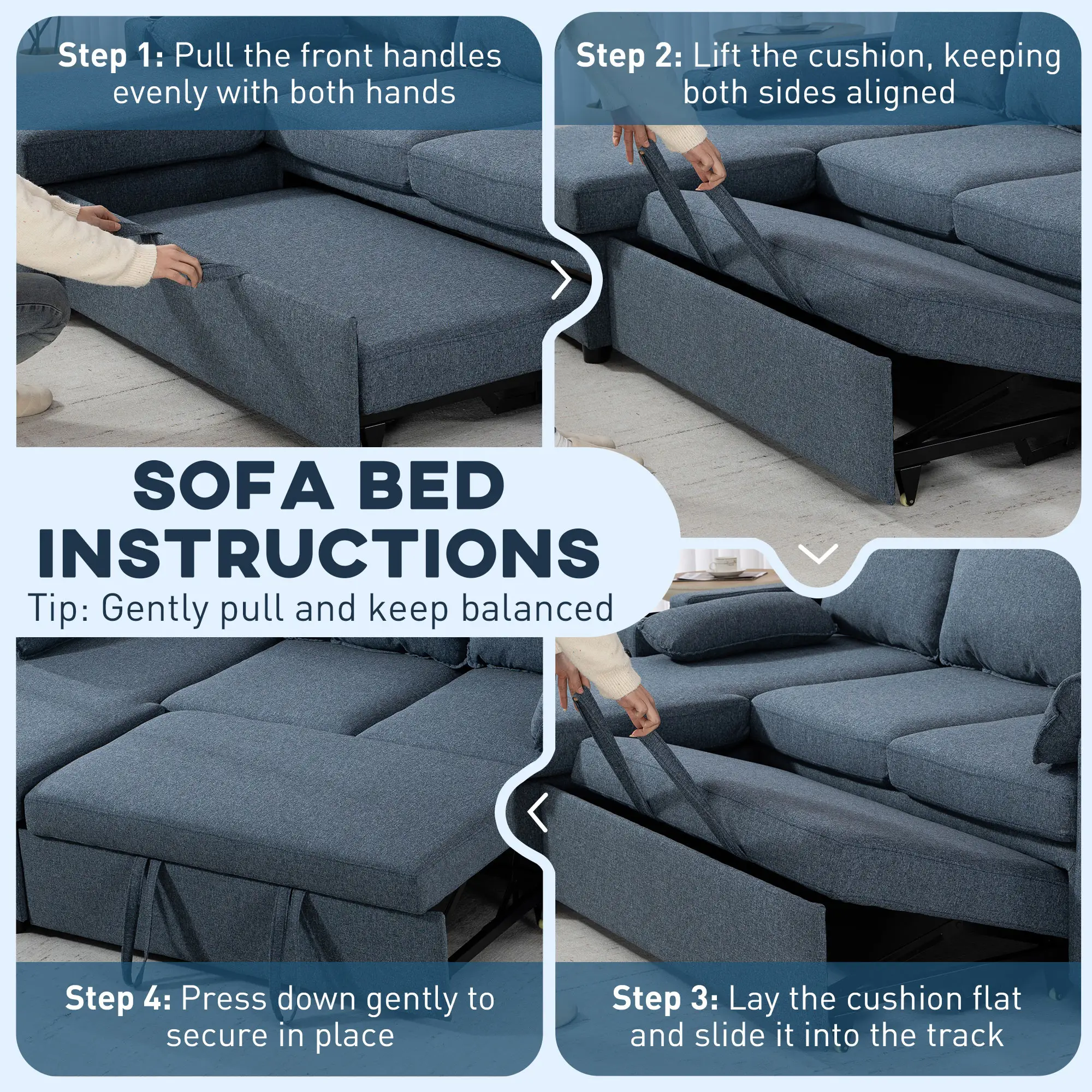 Corner Linen Sofa Bed 205 x 136.5 x 85cm - Blue - 6
