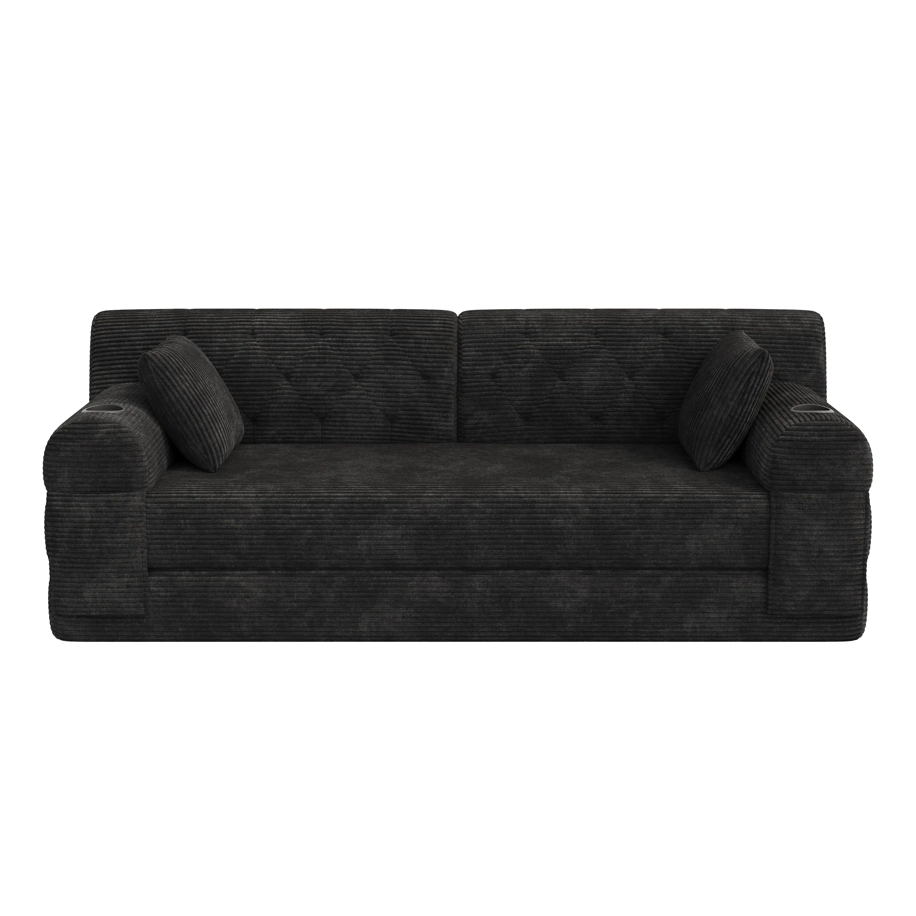 Corduroy Sofa Bed 208 x 80 x 81cm - Black - 2