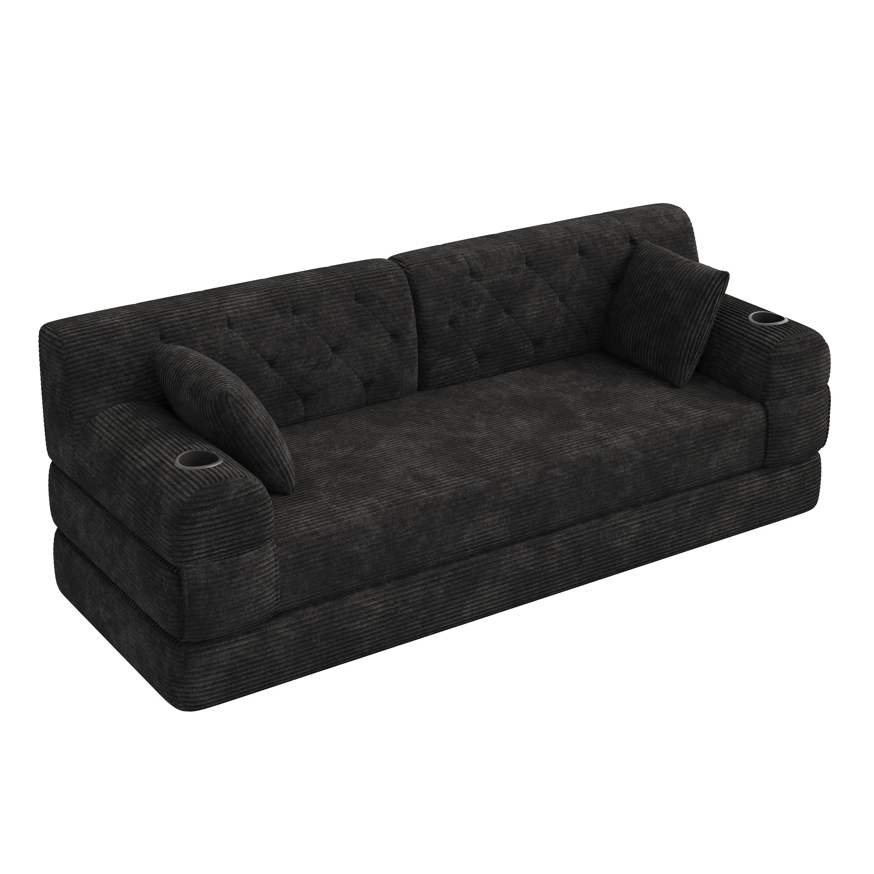 Corduroy Sofa Bed 208 x 80 x 81cm - Black - 10