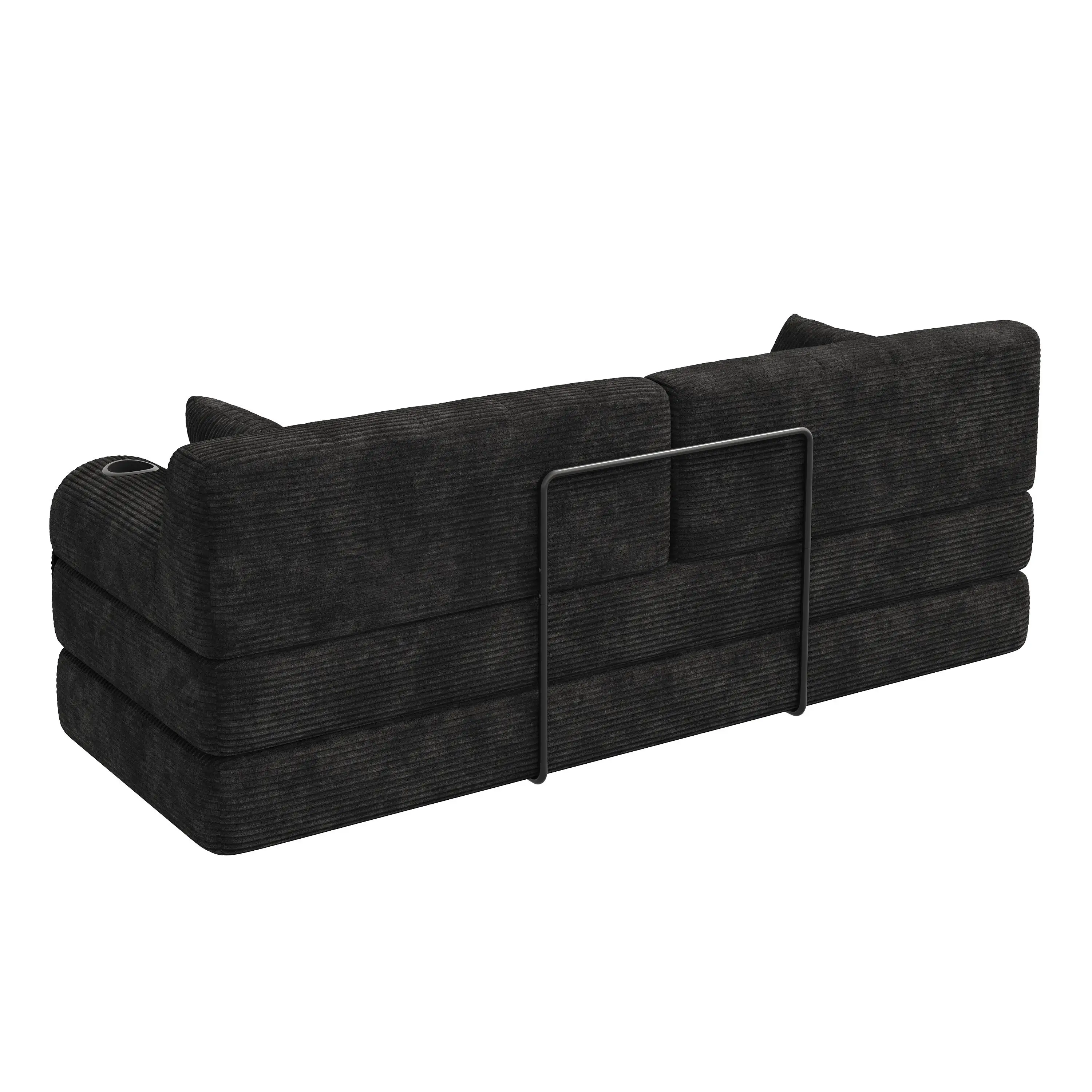 Corduroy Sofa Bed 208 x 80 x 81cm - Black - 11