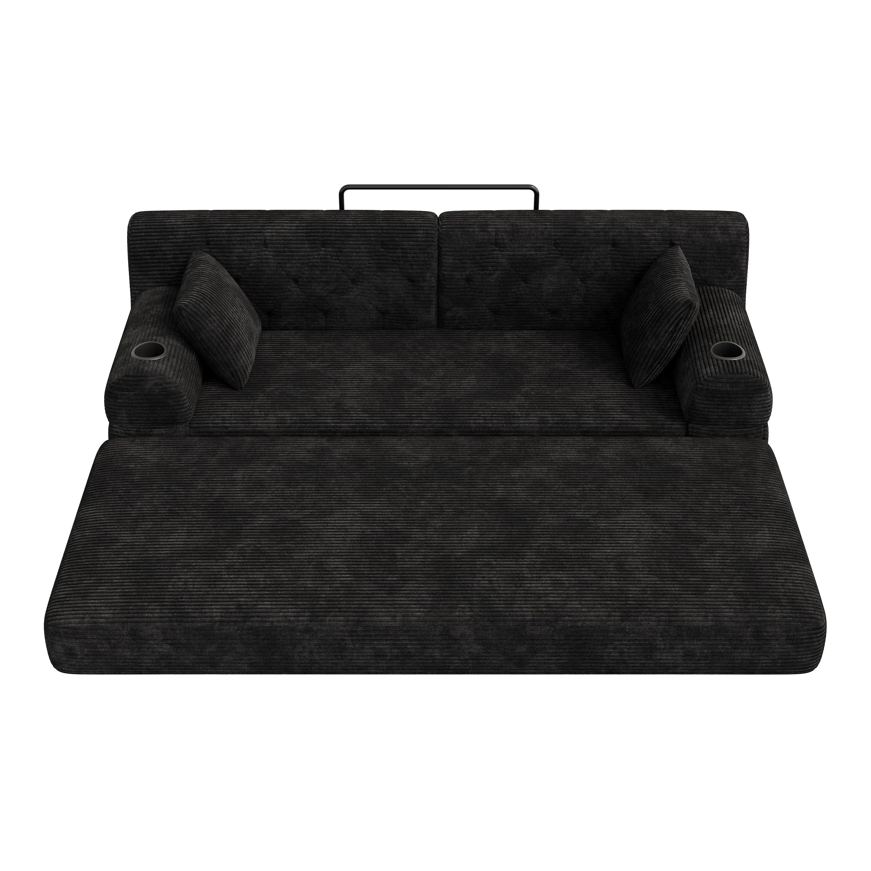 Corduroy Sofa Bed 208 x 80 x 81cm - Black - 12
